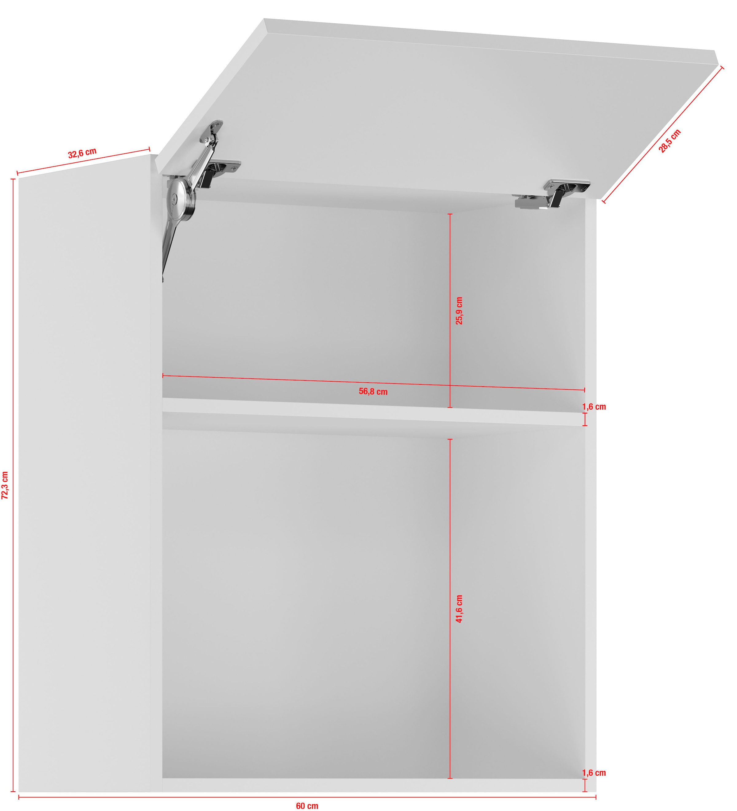 IMPULS KÜCHEN Klapphängeschrank »"Prag und Valencia", Breite/Höhe: 60/72,3 cm«, vormontiert, mit Soft-Close, mit Klapptür und offener Nische