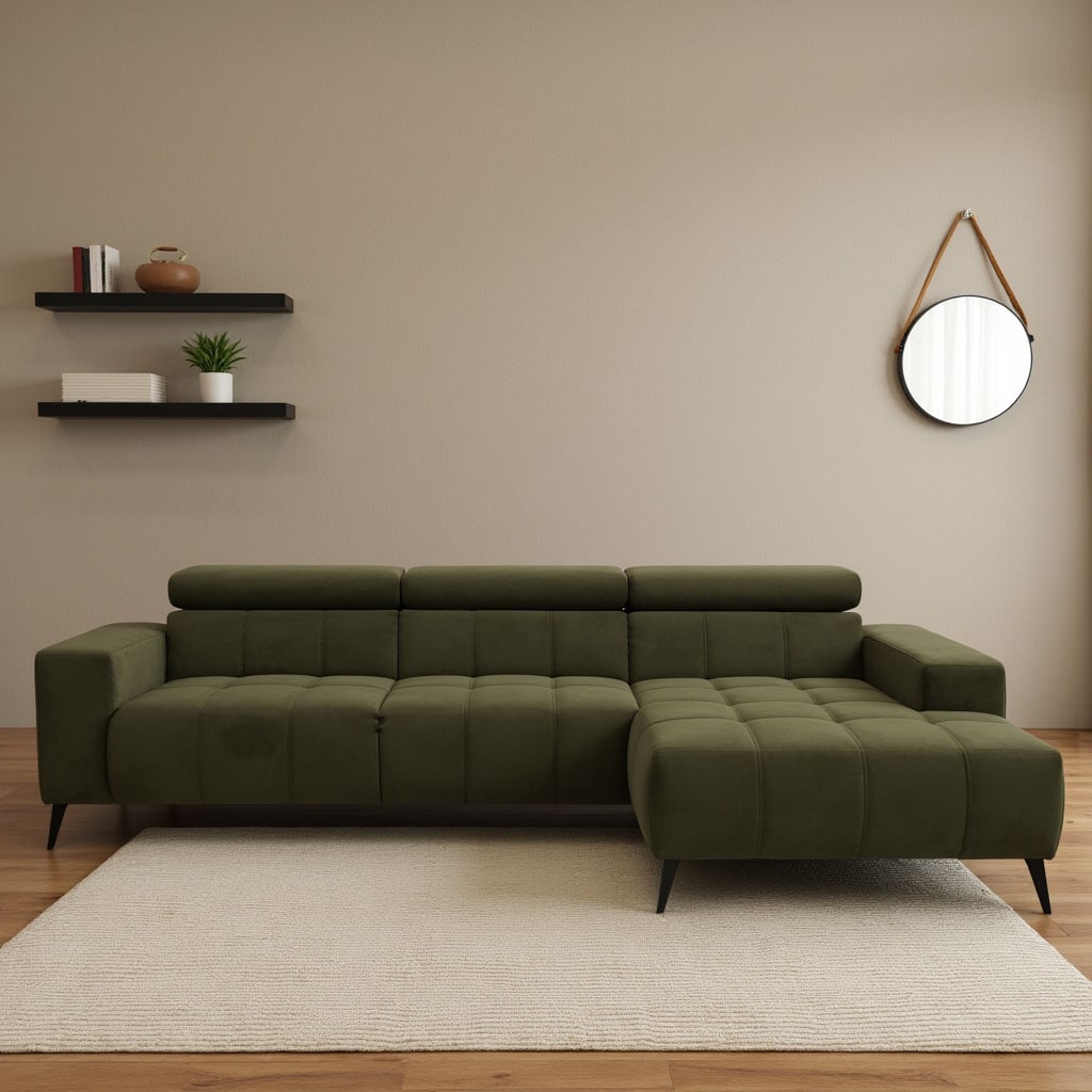 DOMO collection Ecksofa "Trento L-Form, mit Kufenfuß oder Einzelfuß" whlw. verstellbare Kopfteile, passend für gängige Saugroboter
