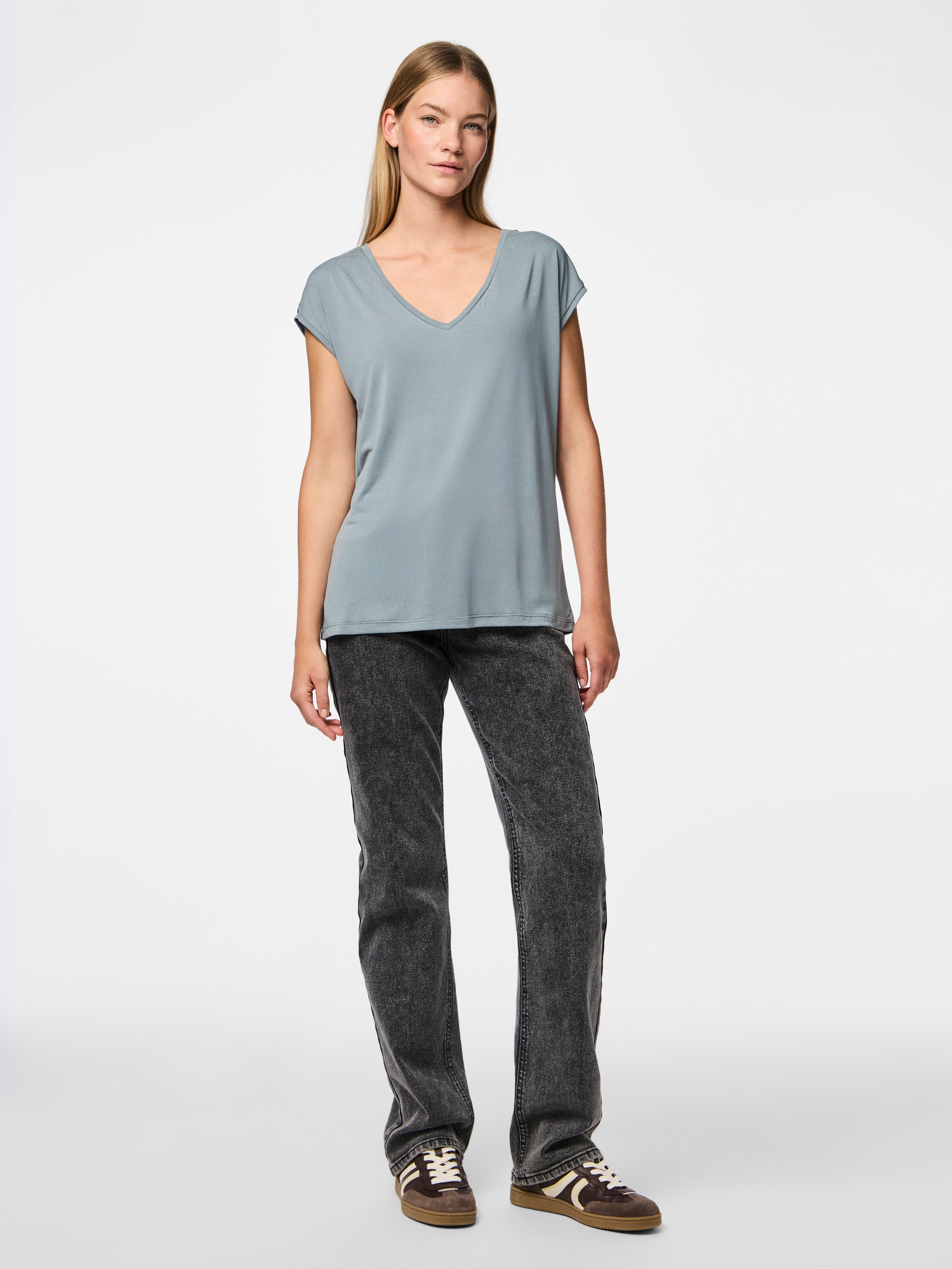 pieces Kurzarmshirt »PCKAMALA TEE NOOS BC« Materialmix, regular fit