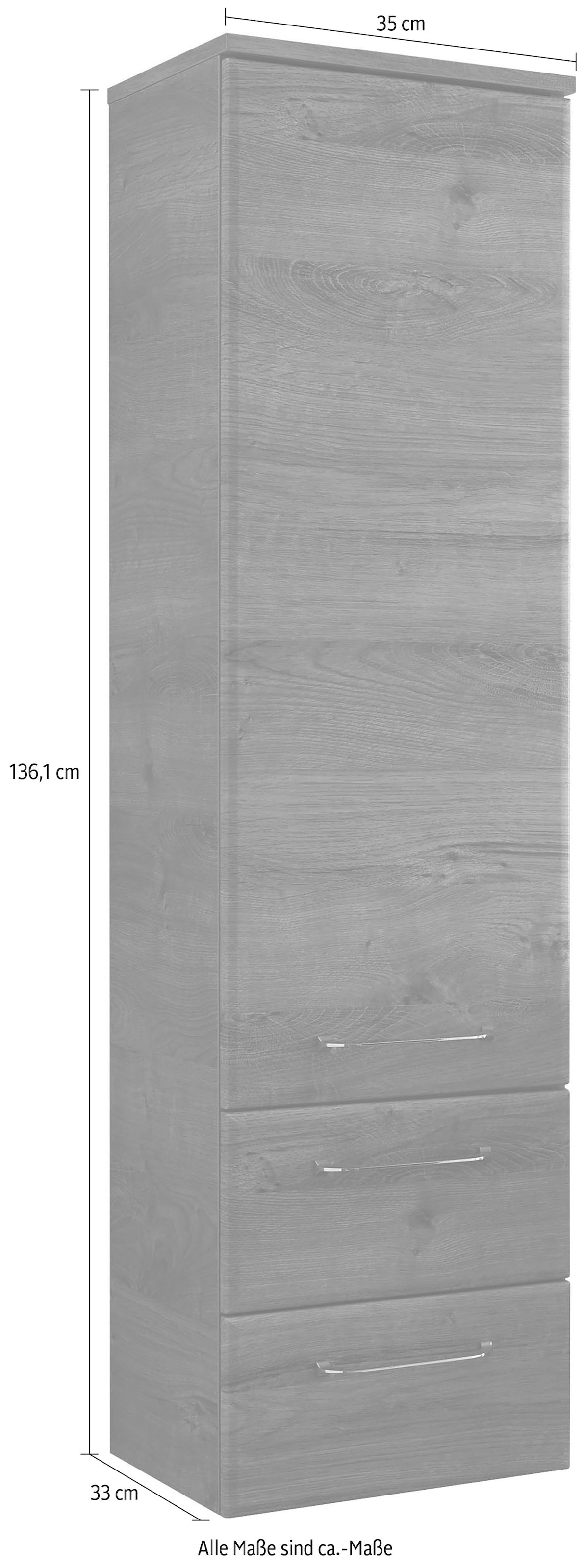 PELIPAL Midischrank »Quickset«, Breite 35 cm, Höhe 136 cm, Glaseinlegeböden,  Türdämpfer kaufen | BAUR