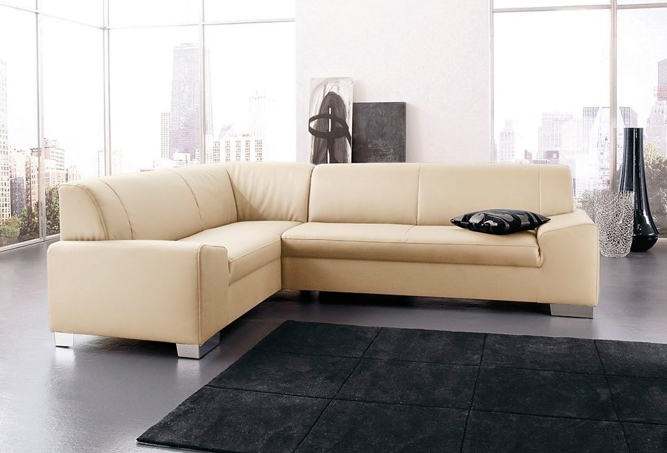 DOMO collection Ecksofa "Alisson, zeitlose Optik, flache Armlehnen, L-Form" fester Sitzkomfort, wahlweise mit Bettfunktion