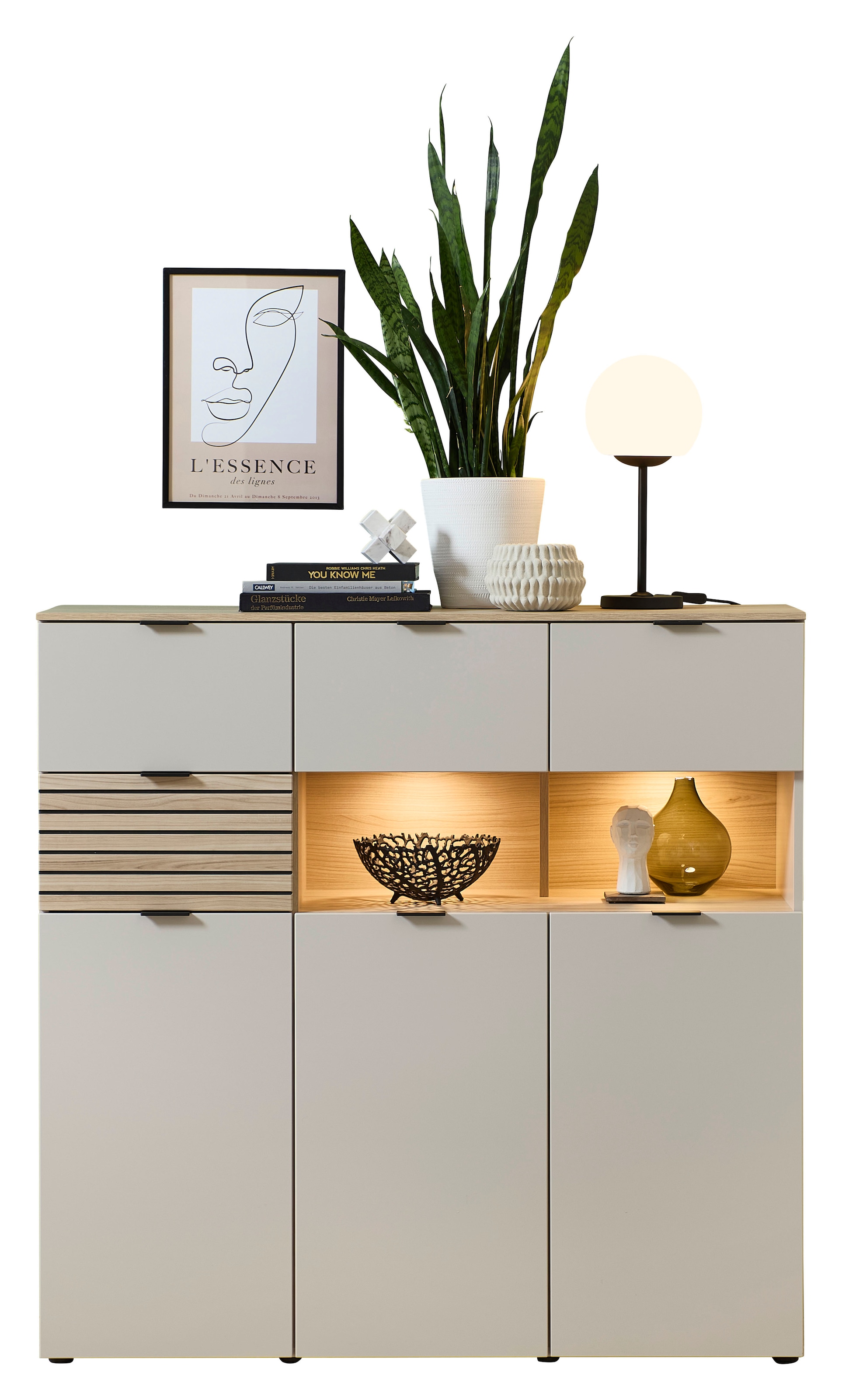 Innostyle Highboard »INA« 1 Stk. tlg. 3 türig, 4 Schubladen, inkl. Beleuchtung, Softclose