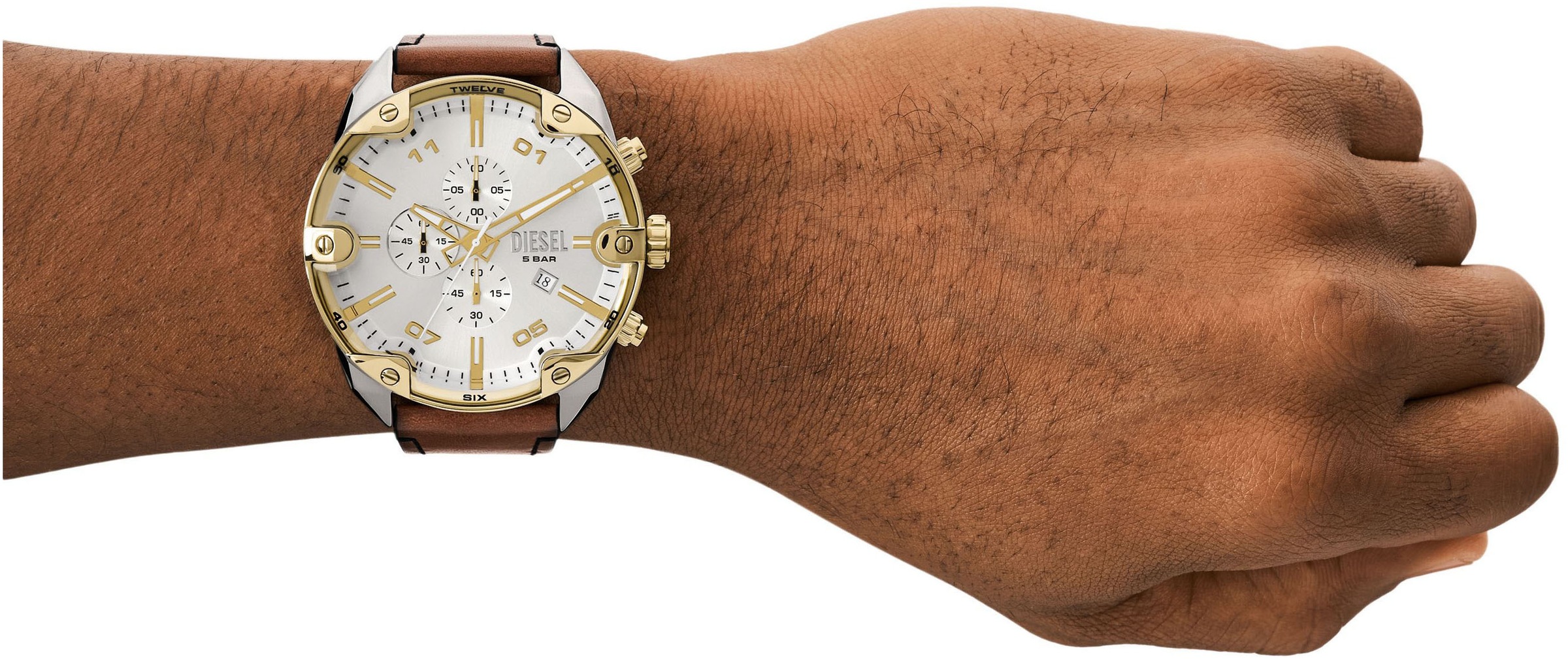Diesel Chronograph »SPIKED«, Armbanduhr, Herrenuhr, Lederarmband, Quarzuhr, Stoppfunktion