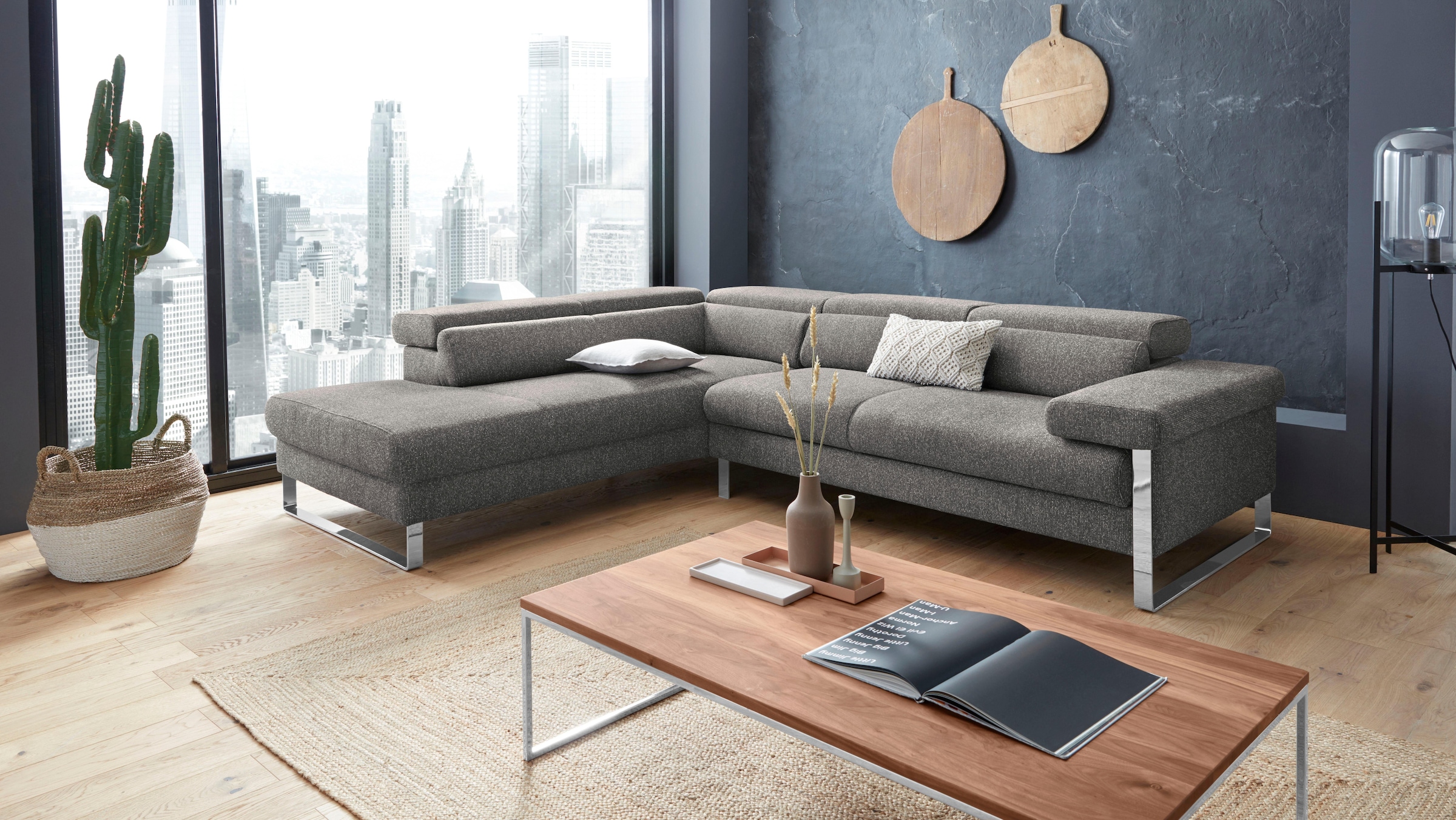 W.SCHILLIG Ecksofa "finn, toller Sitzkomfort, L-Form, hochwertige Verarbeitungsdetails" German Design Award 2016, Fußgestell Chrom glänzend, Breite 281 cm