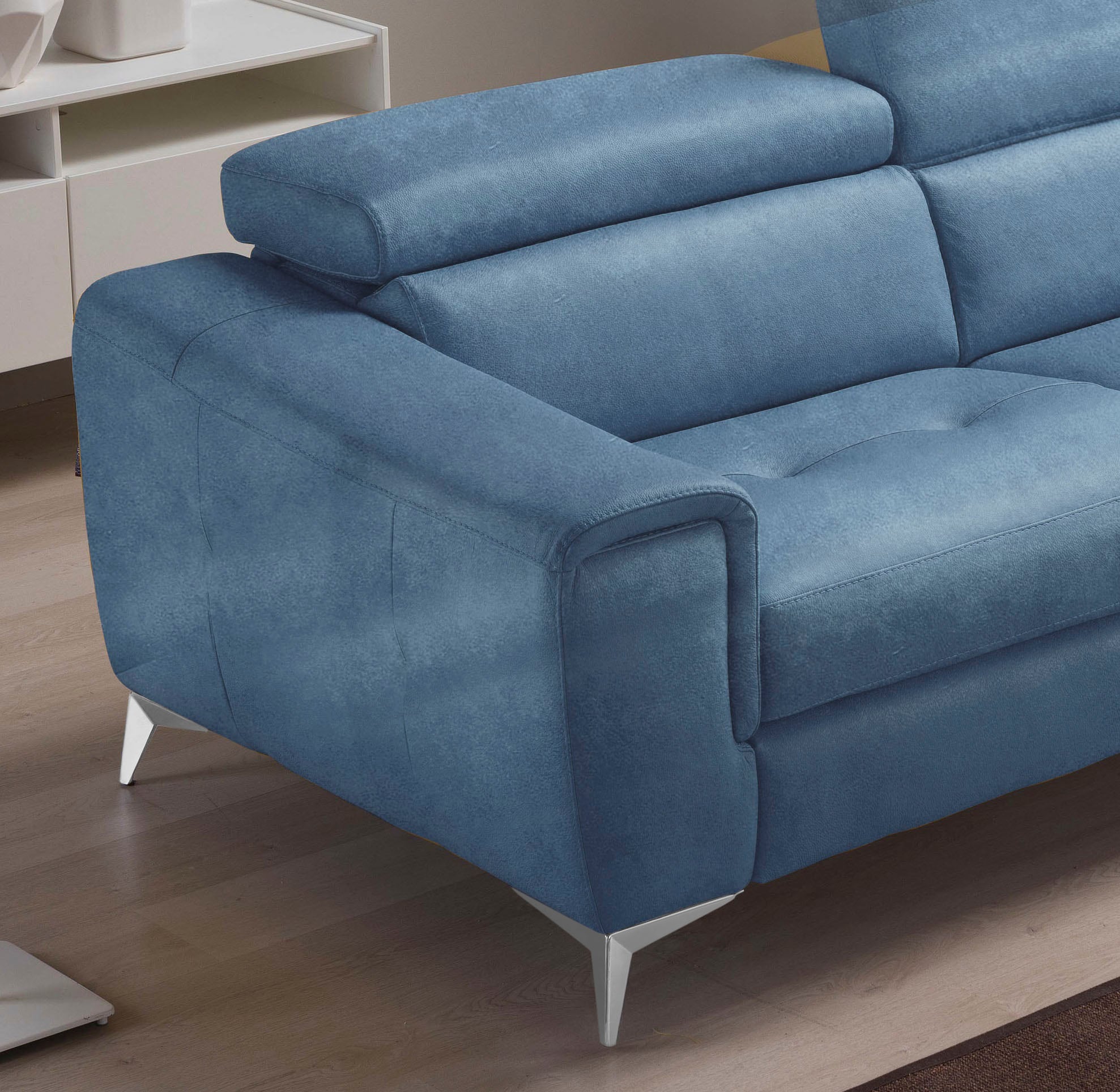Egoitaliano 2,5-Sitzer »Francine, Designsofa, Loungesofa, Breite 213 cm, Fußfarbe chrom«, Designfuß, Luxus-Microfaser Lederoptik, ozeanblau