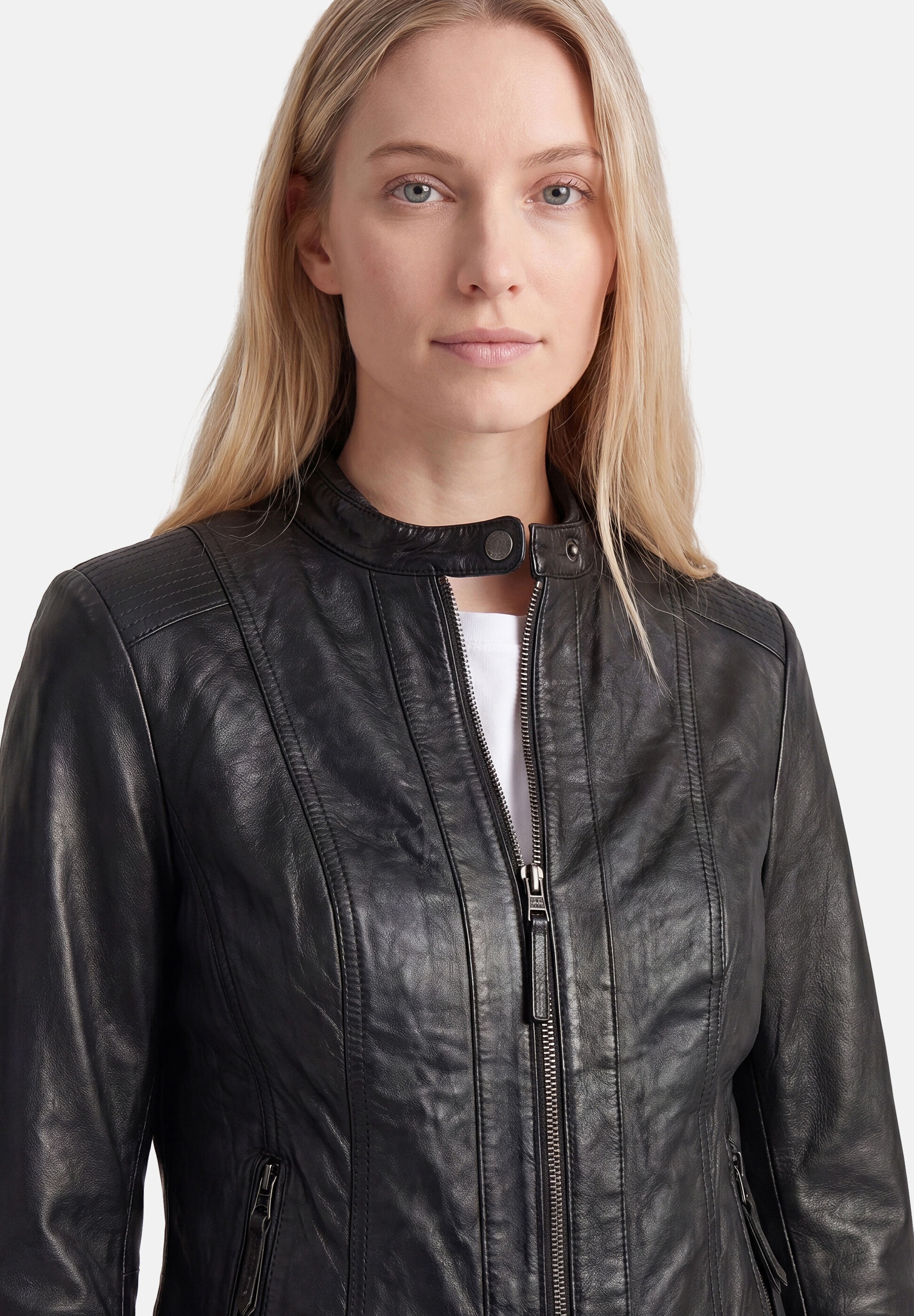 Apple of Eden Lederjacke »Apple of Eden Lederjacke« ohne Kapuze Stehkragen mit Druckknopf