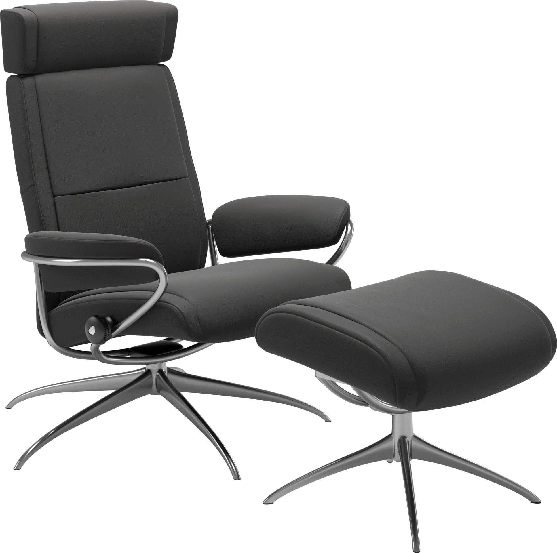 Stressless Relaxsessel "Paris" Set, Relaxsessel mit Hocker, mit Hocker, Low Back mit Kopfstütze, mit Star Base, Gestell Chrom