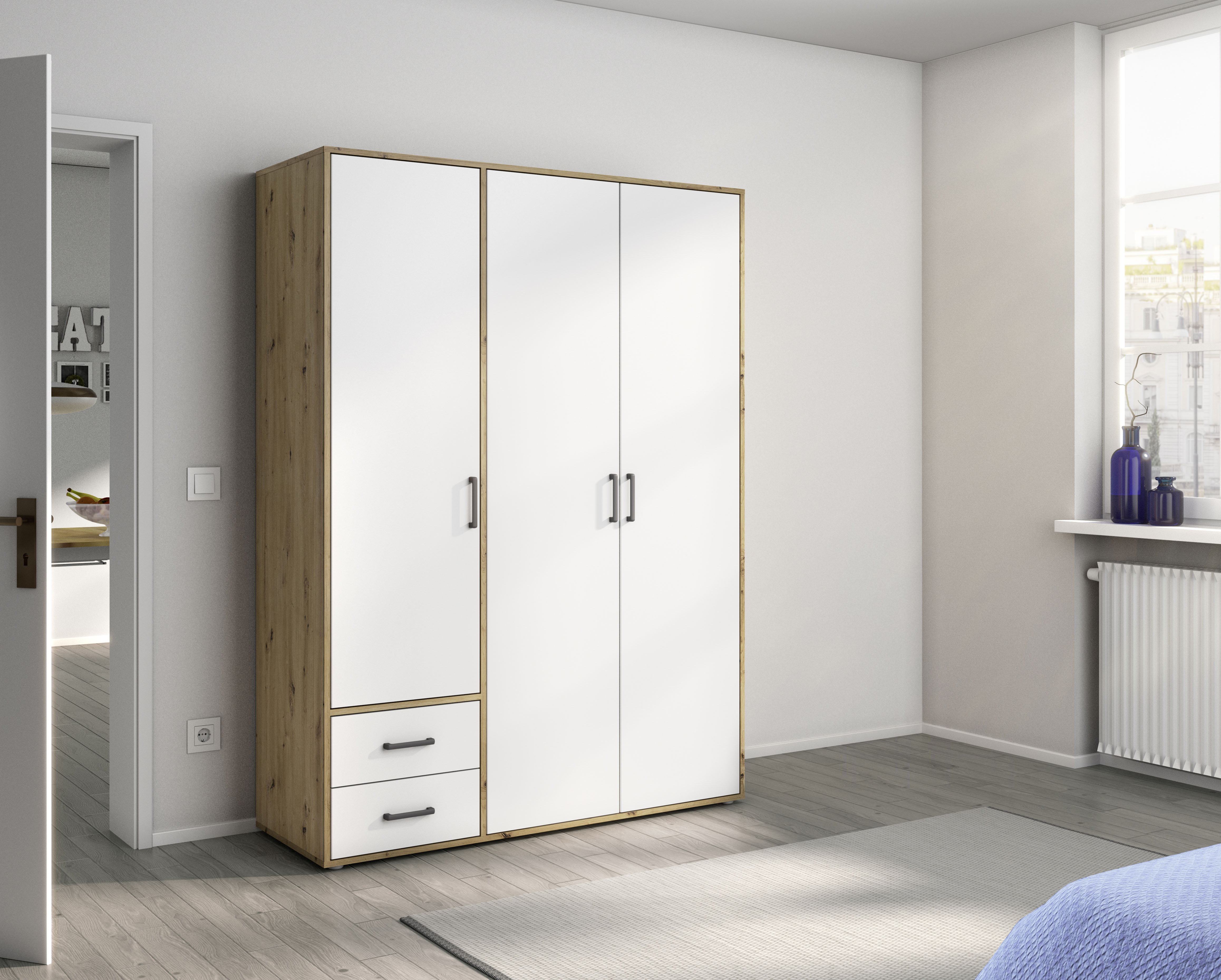 rauch Drehtürenschrank "Kleiderschrank Schrank Garderobe Wäscheschrank VOYAGER" in 3 verschiedenen Ausstattungen BASIC/CLASSIC/PREMIUM, mit 2 modernen Griffvarianten, mit Außenschubladen MADE IN GERMANY
