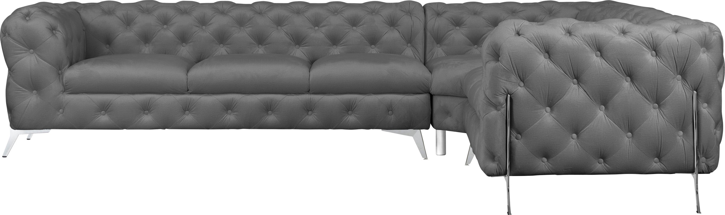 Leonique Chesterfield-Sofa »Amaury L-Form«, großes Ecksofa, Chesterfield-Optik, Breite 323 cm, Fußfarbe wählbar