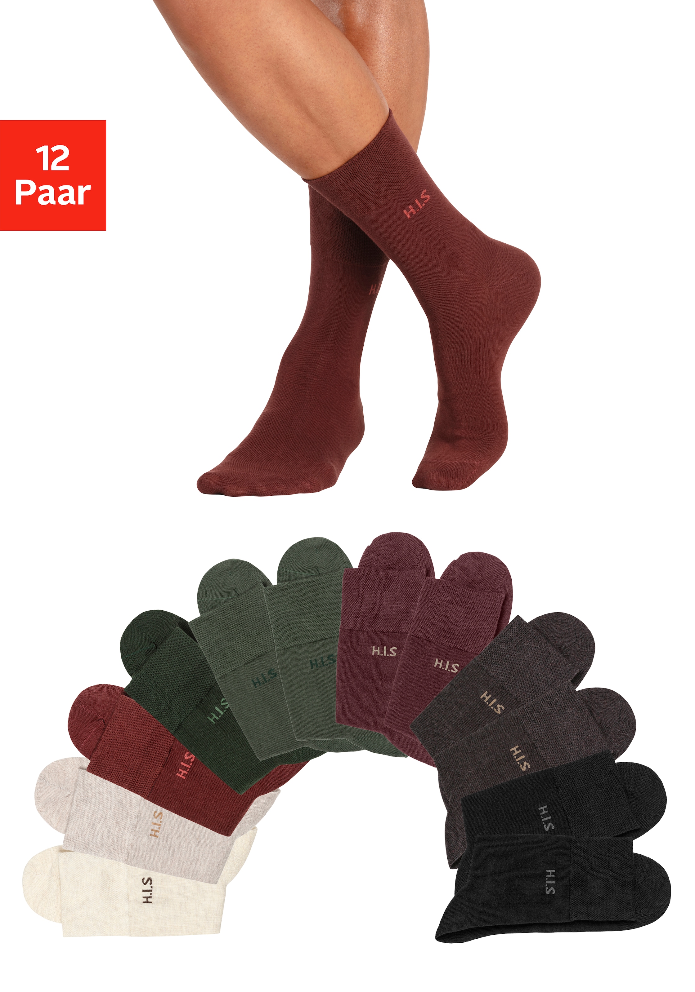 H.I.S Socken, (Packung, 12 Paar), ohne einschneidendes Gummi günstig online kaufen