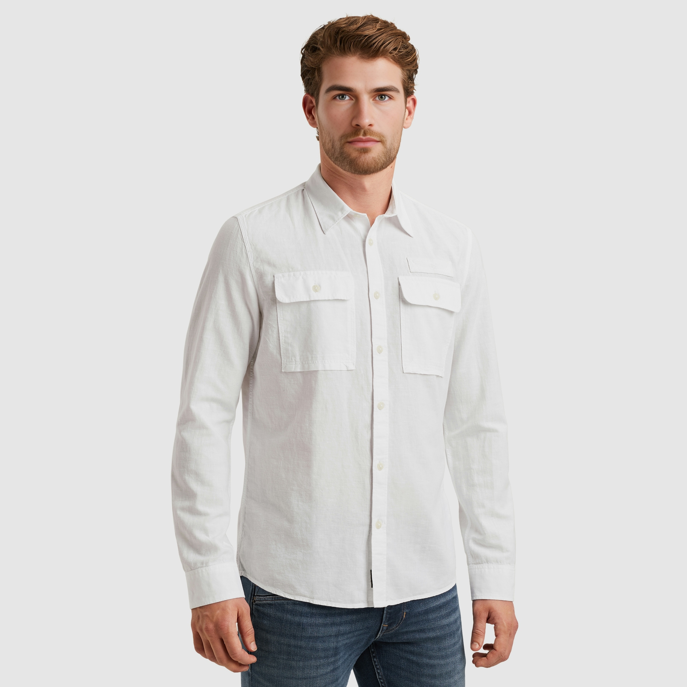 PME LEGEND Langarmhemd "Long Sleeve Shirt Cotton/linen", mit Brusttaschen u günstig online kaufen