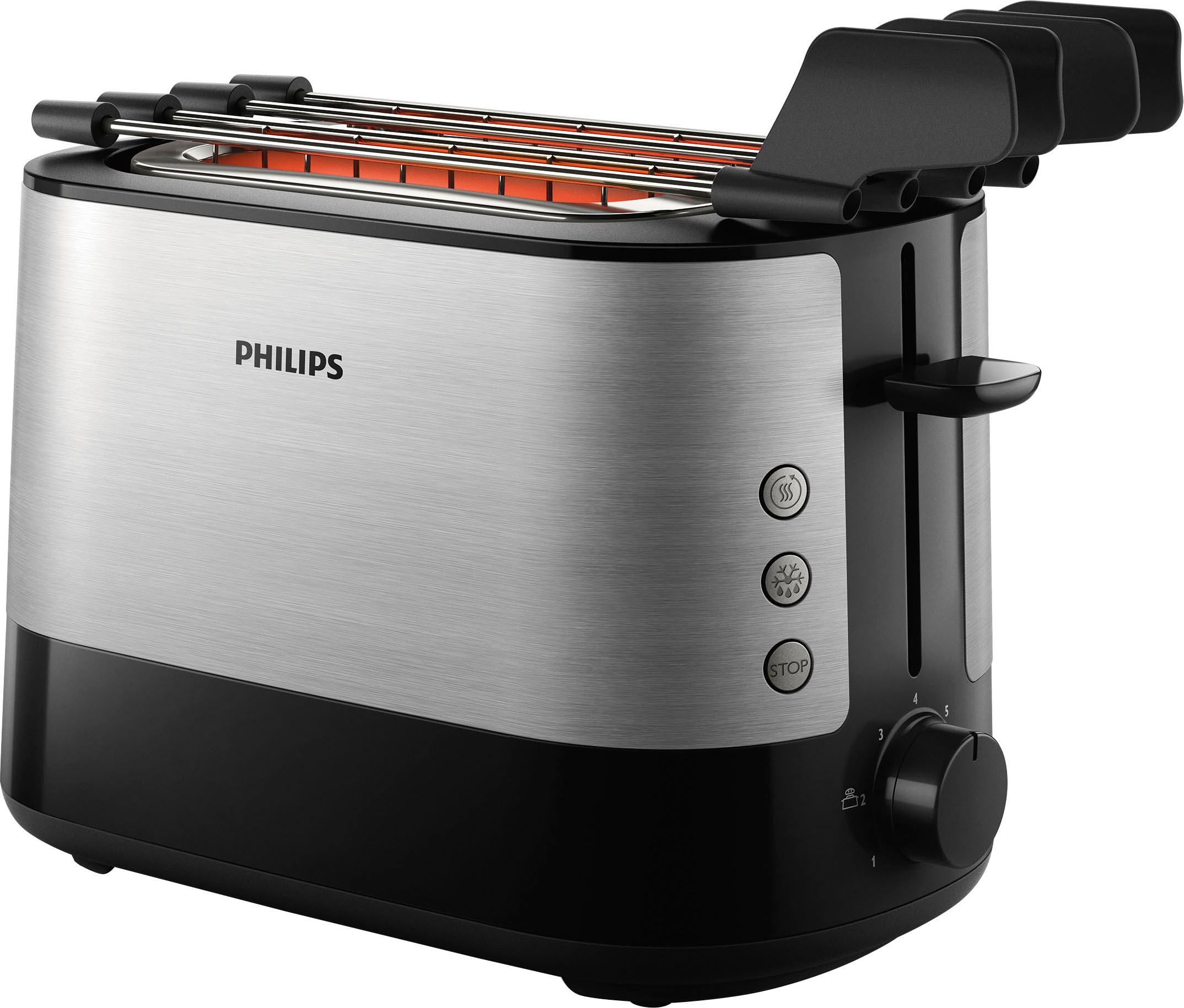 Philips Toaster "HD2639/90", 2 kurze Schlitze, 730 W, Brötchenaufsatz, Krümelschublade, 7 Bräunungsstufen, 3 Funktionen