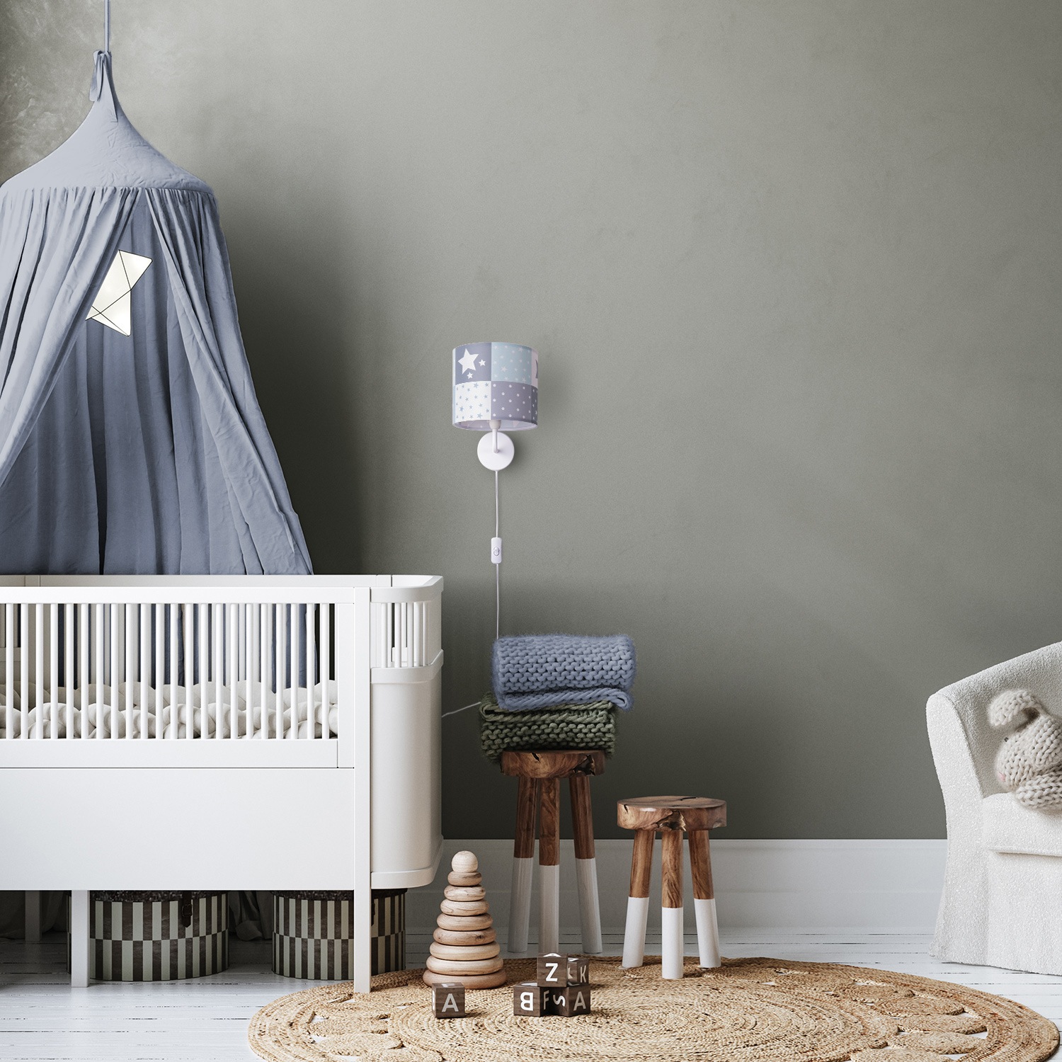 Paco Home Wandleuchte »Cosmo 345«, 1 flammig, Leuchtmittel E14 | ohne Leuchtmittel, Kinderlampe Wandlampe Schalter Ø…18cm Sterne Punkte Kabellänge 3m E14