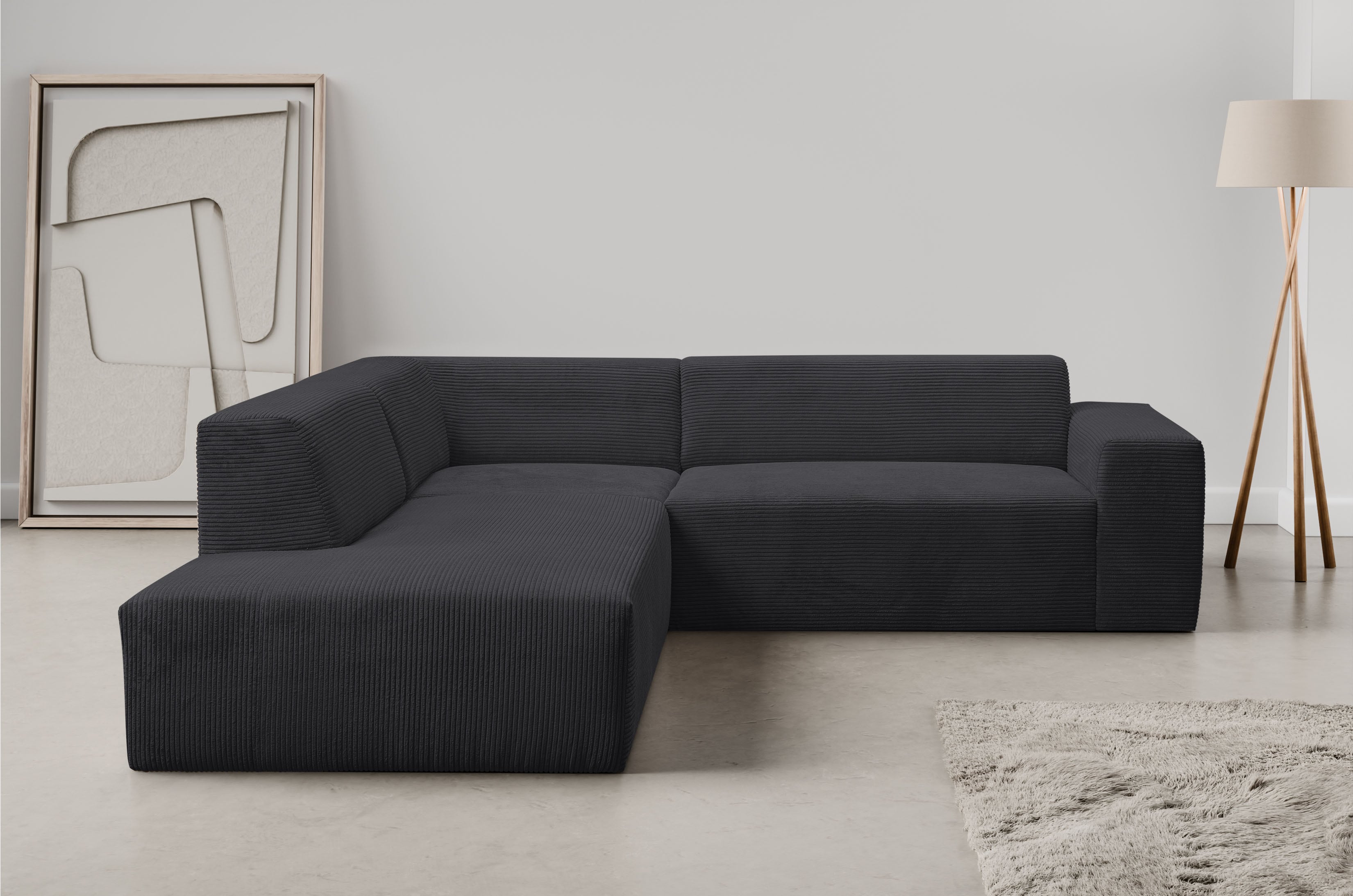 WERK2 Ecksofa "Zeus-M 251 cm breit, 262 cm tief, tolles Sofa, L-Form" Curvy Trend Garnitur, urbane Optik, komfortable Wellenunterfederung