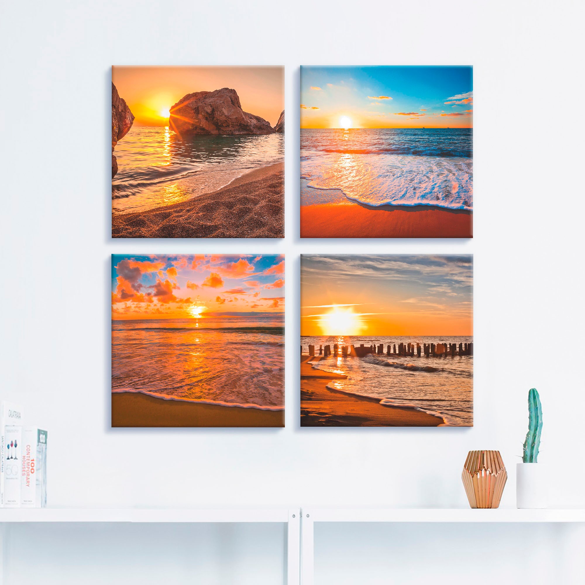Artland Leinwandbild »Sonnenuntergänge am Strand & Meer«, Sonnenaufgang &  -untergang, (4 St.), 4er Set, verschiedene Größen kaufen | BAUR