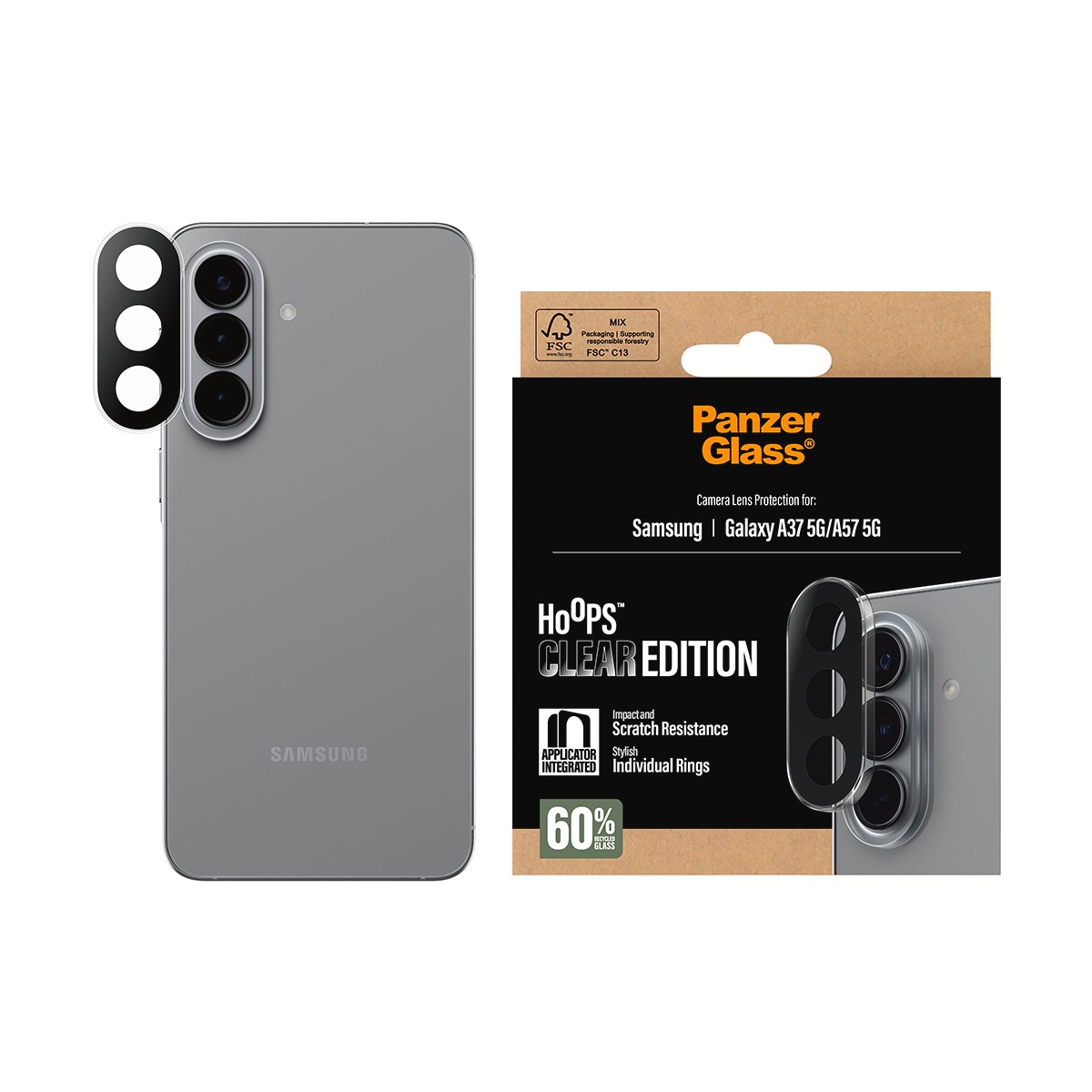 CARE by PanzerGlass Kameraschutzglas »Hoops Clear Lens Protector Galaxy A37 5G / A57 5G« für Samsung Galaxy A37 5G;Samsung Galaxy A57 5G Kameraschutzfolie, Schutzfolie, Linsenschutz, kratz- & stoßfest