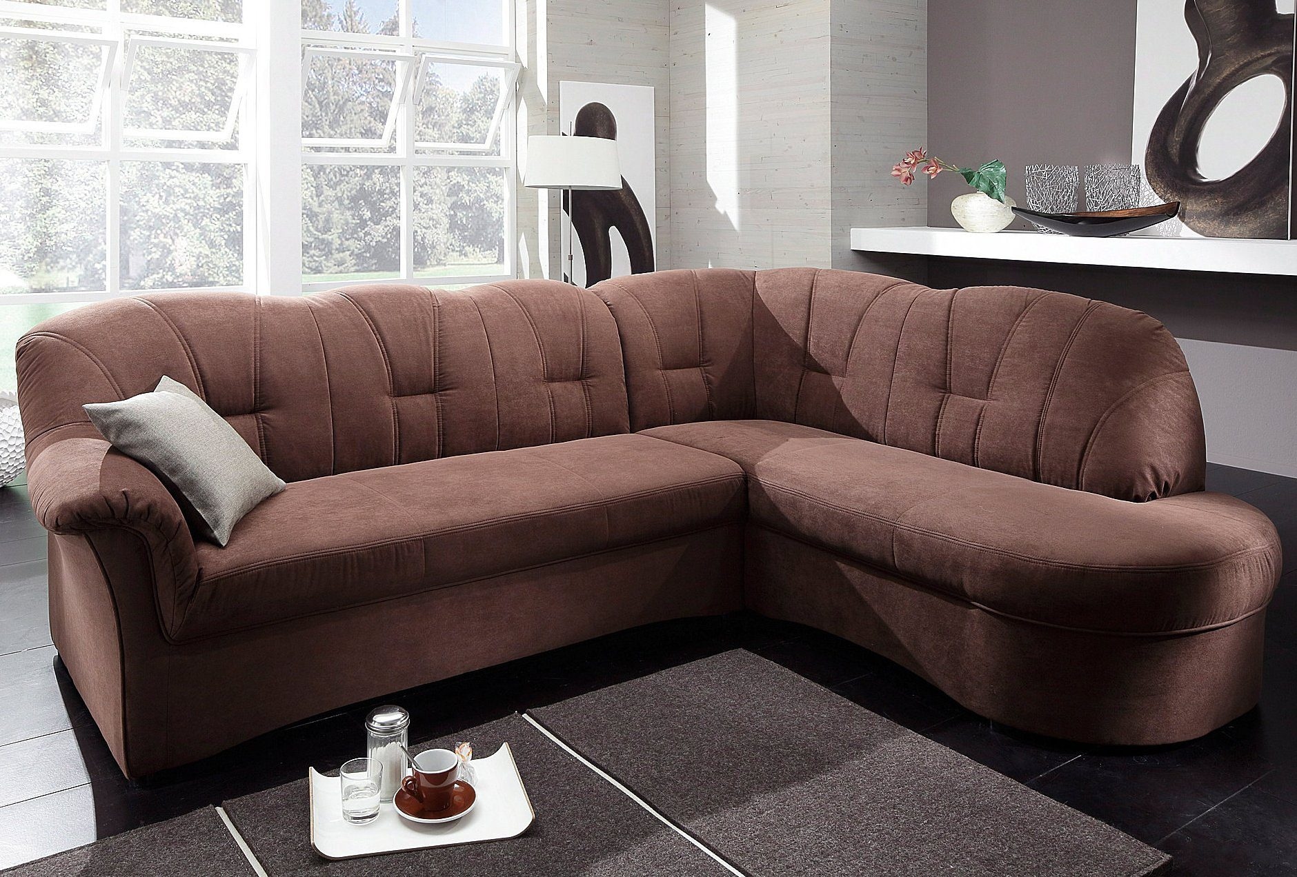 DOMO collection Ecksofa "Papenburg, zeitlose Rückensteppung, elegante Armlehne, L-Form" mit Ottomane, wahlweise mit Bettfunktion