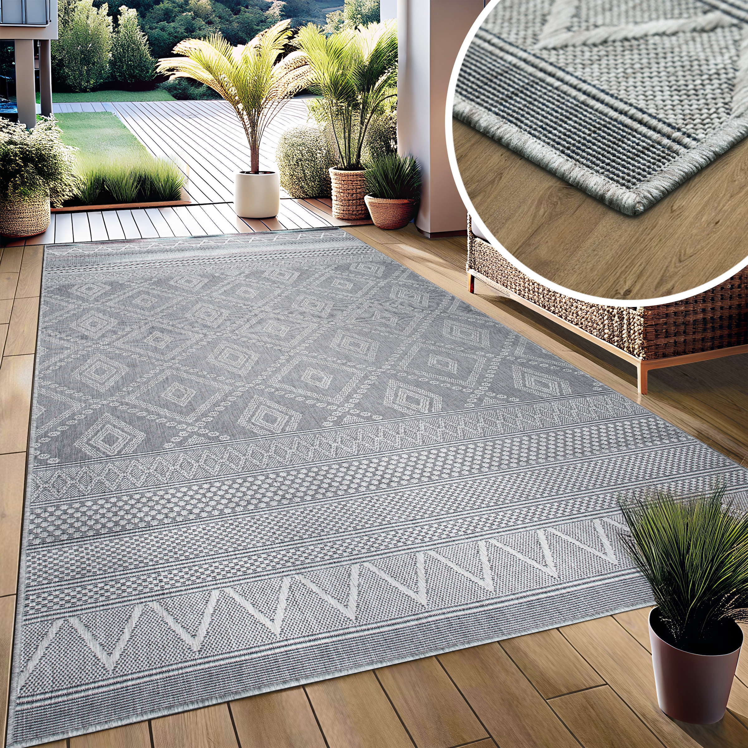 my home Teppich »Toronto auch als Läufer erhältlich«, rechteckig, 3 mm Höhe, In- und Outdoor geeignet, Sisal-Optik, Wetterfest & UV-beständig, Boho