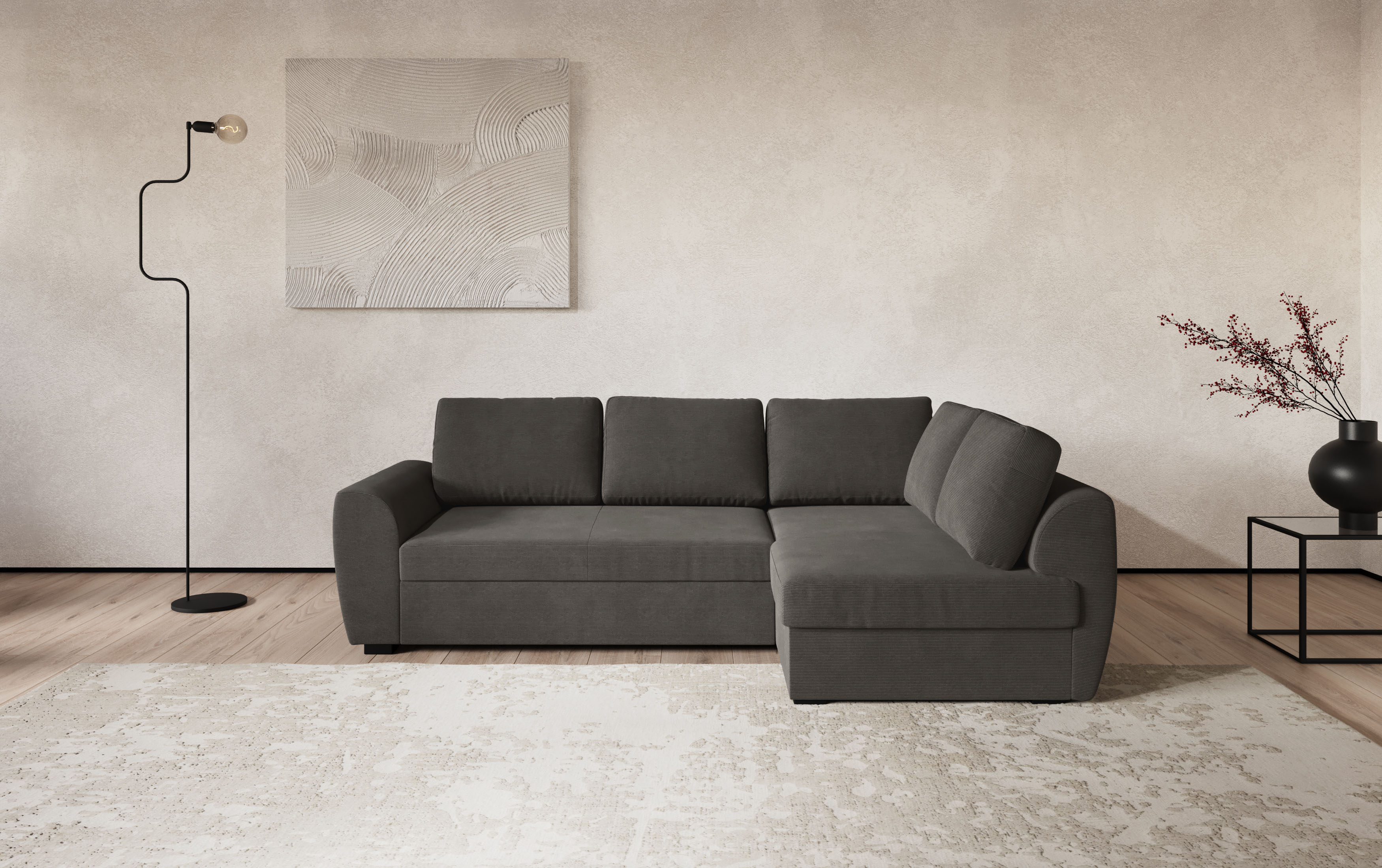 COTTA Ecksofa "Drift L-Form mit Ottomane, B: 253 cm" optional auch mit Schlaffunktion, Wellenunterfederung