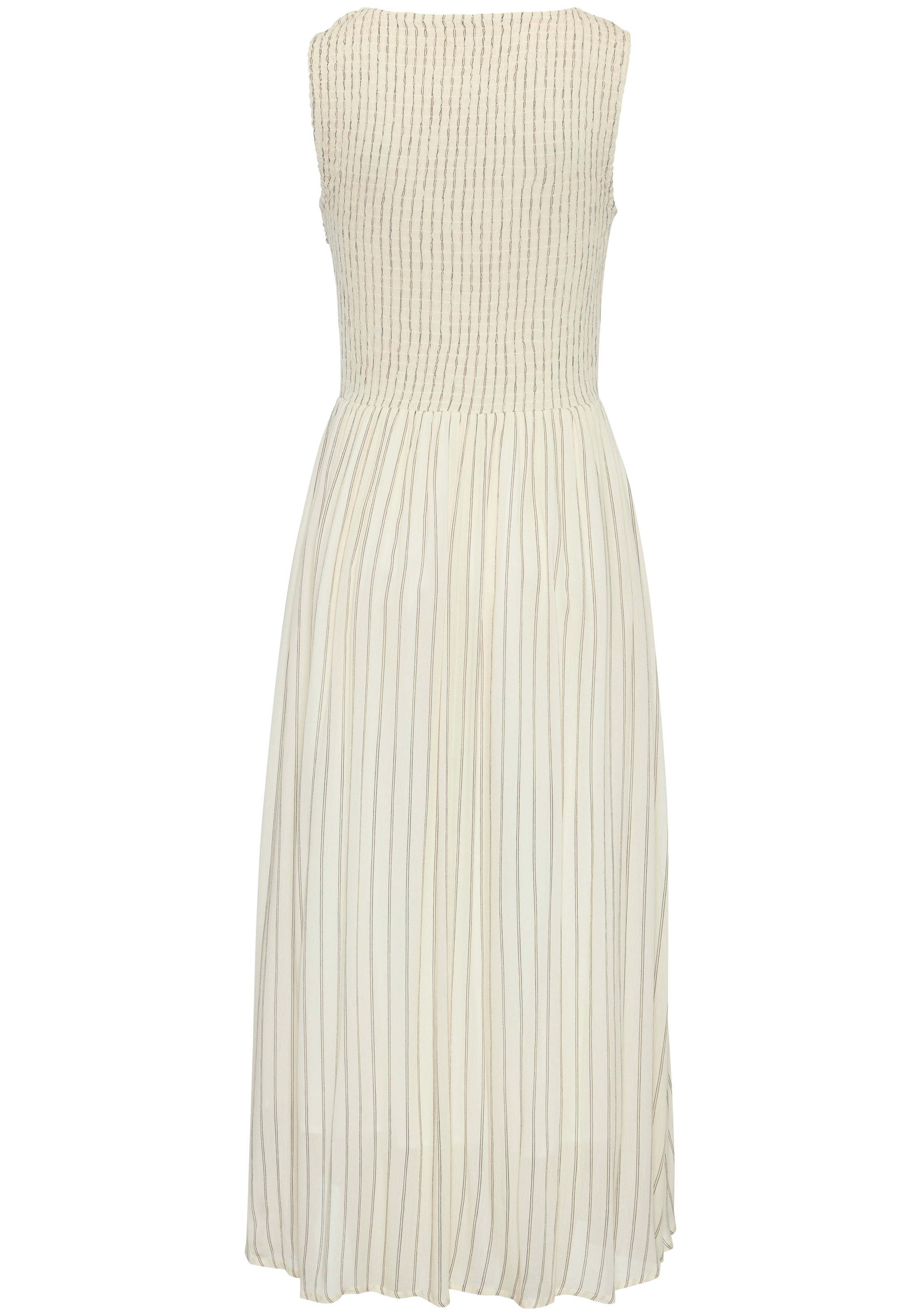 LASCANA Midikleid »mit gesmoktem Oberteil und Streifenmuster« Ohne Taschen Ärmelloses Sommerkleid, elegantes Streifenkleid, Webkleid  aus Viskose