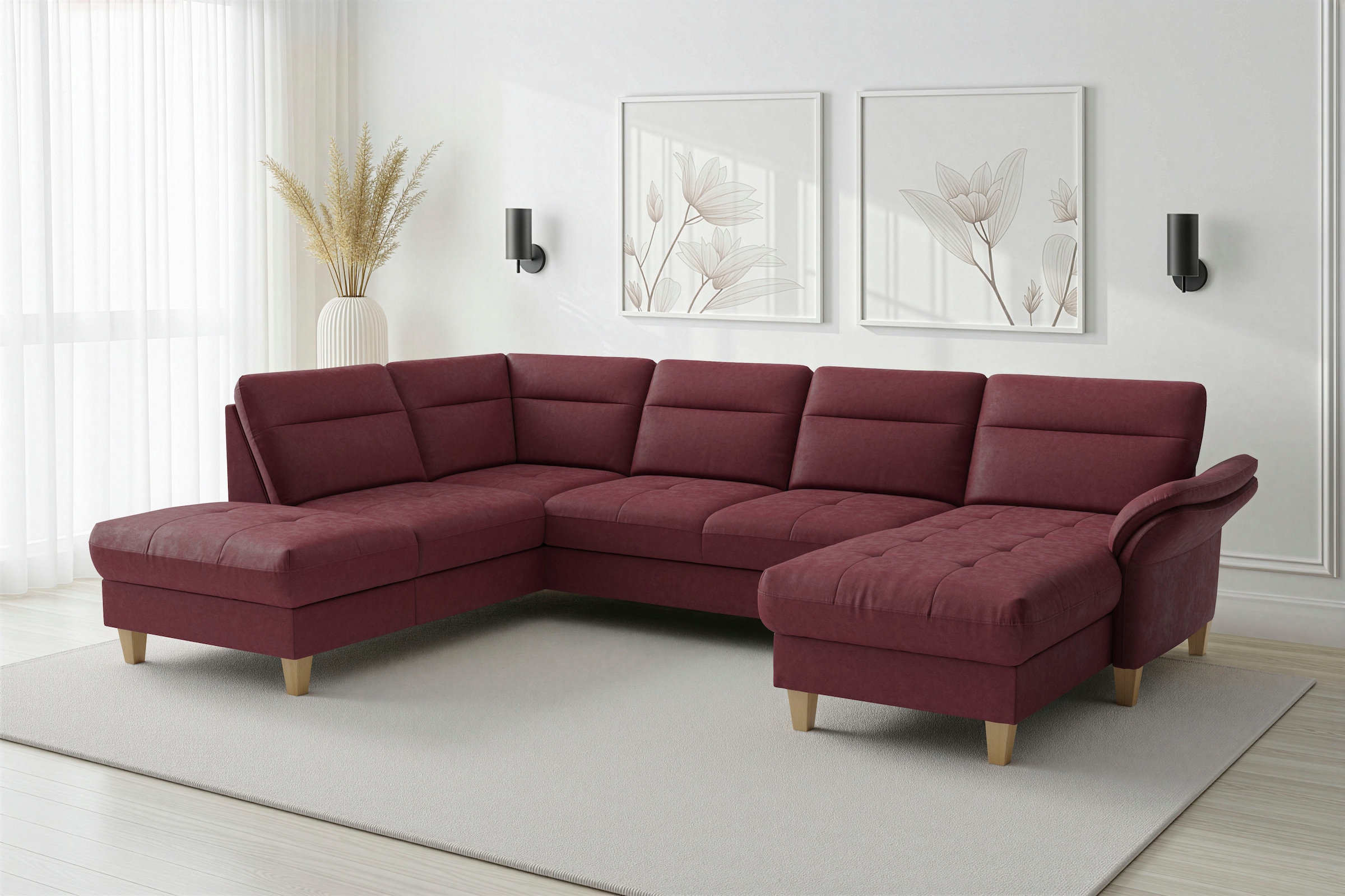 sit&more Wohnlandschaft "Pamela U-Form, B: 292 cm, optional Schlaffunktion & Bettkasten" wahlweise mit Armteilverstellung, Sofa mit Federkern, Sitzhöhe: 48 cm