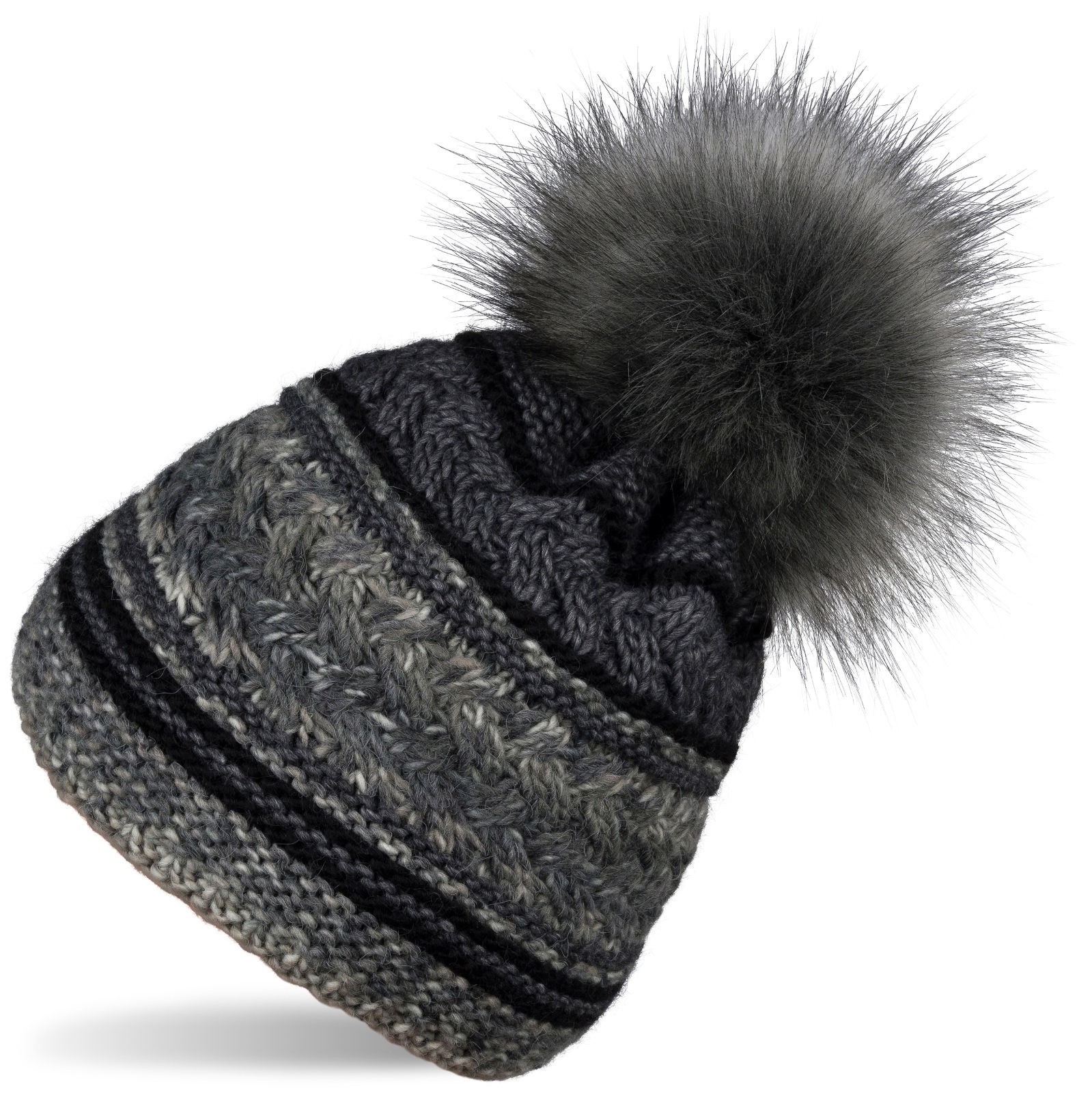 styleBREAKER Bommelmütze "Strick Bommelmütze mit buntem Mustermix" 1 Stk. günstig online kaufen