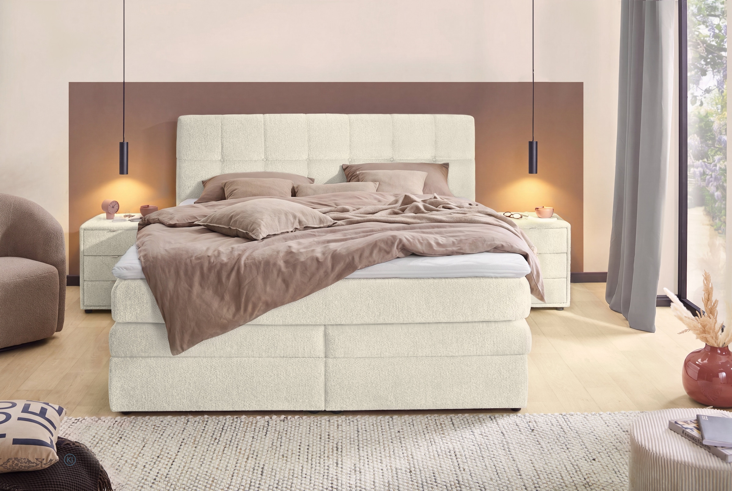 Jockenhöfer Gruppe Boxspringbett »AMY mit Bettkasten, inkl. Taschenfederkernmatratze Härtegrad H3-H4« mit 6 cm Kaltschaum-Topper, Chenille-Bezug, 180x200 und 200x200 cm
