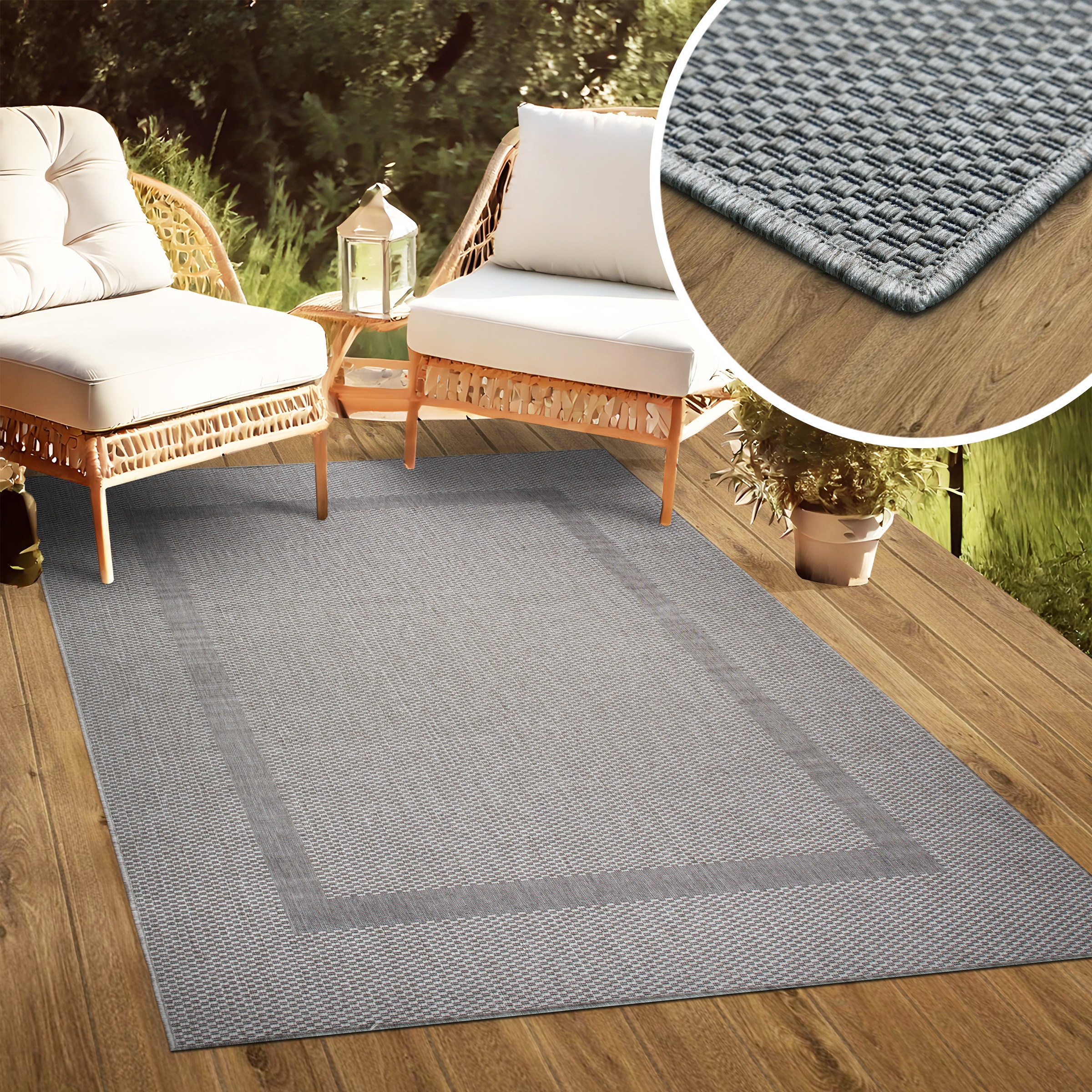 my home Teppich »Venedig Bordüre auch als Läufer erhältlich«, rechteckig, 3 mm Höhe, In- und Outdoor geeignet, Sisal-Optik, Wetterfest & UV-beständig