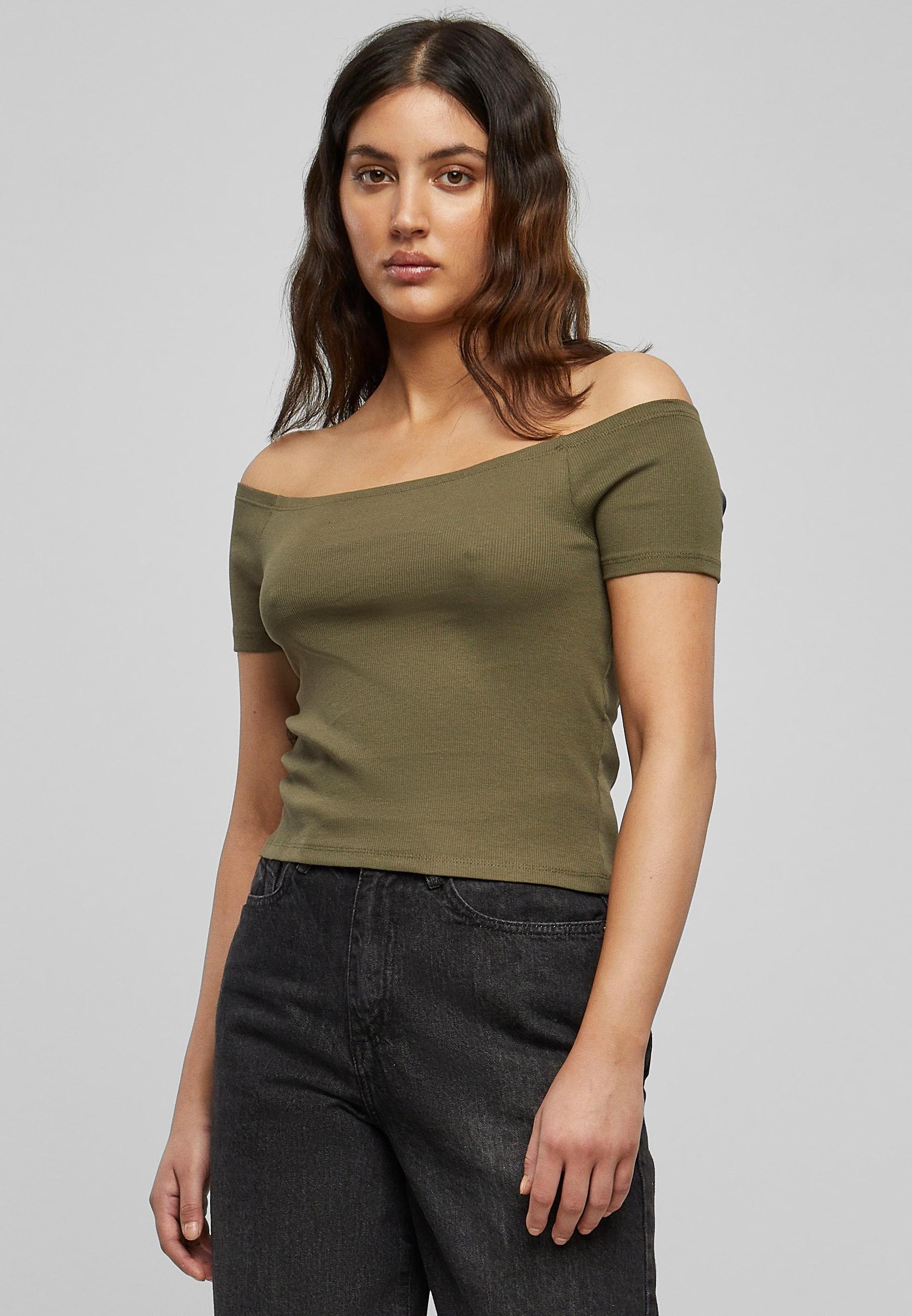URBAN CLASSICS T-Shirt »Urban Classics Damen Ladies Off Shoulder Rib Tee«, (1 tlg.)