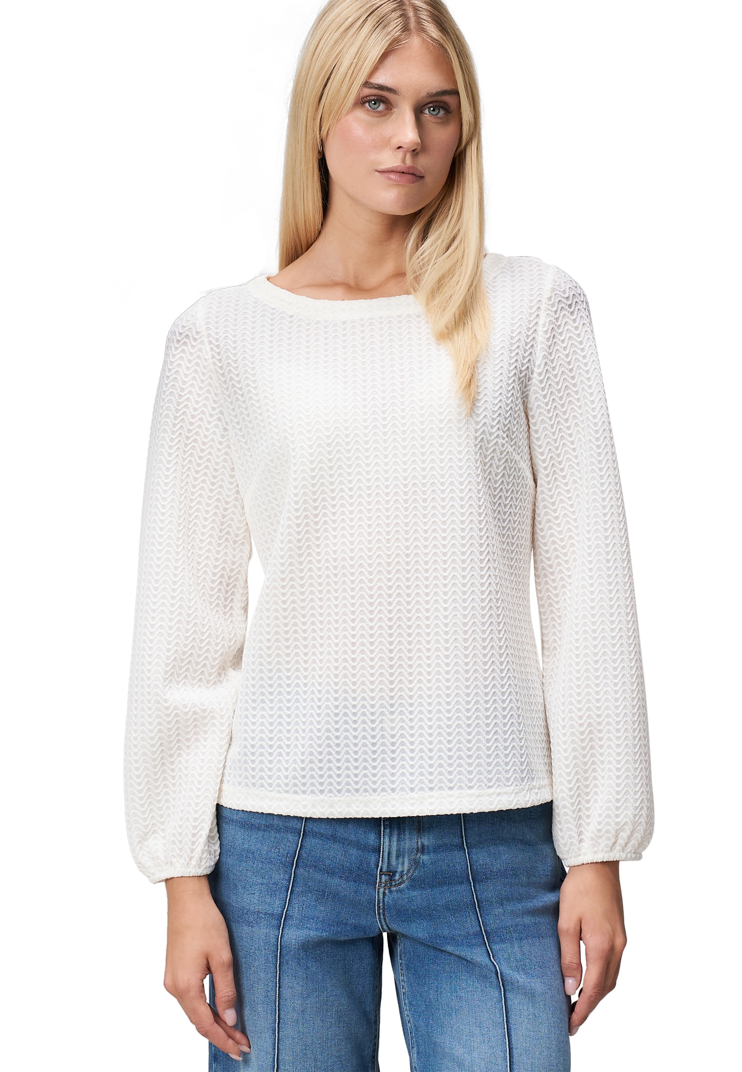 Zero Kurzarmshirt "Damen Strukturshirt mit Rundausschnitt" 1 Stk. tlg. Plai günstig online kaufen