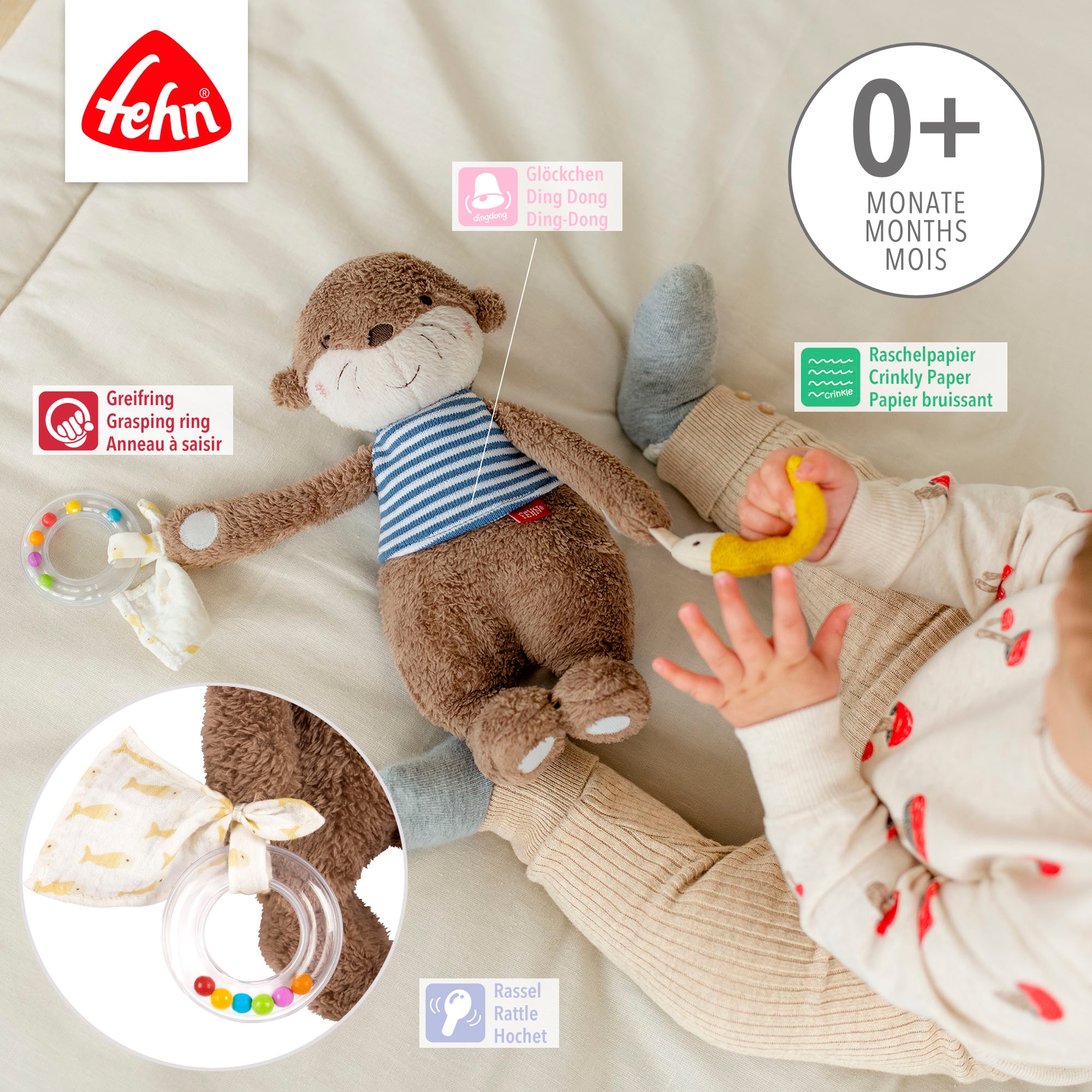 Fehn Greifspielzeug »Otter Theo, Activity-Otter«, zur Befestigung an Kinderwagen, Babyschale oder Bett