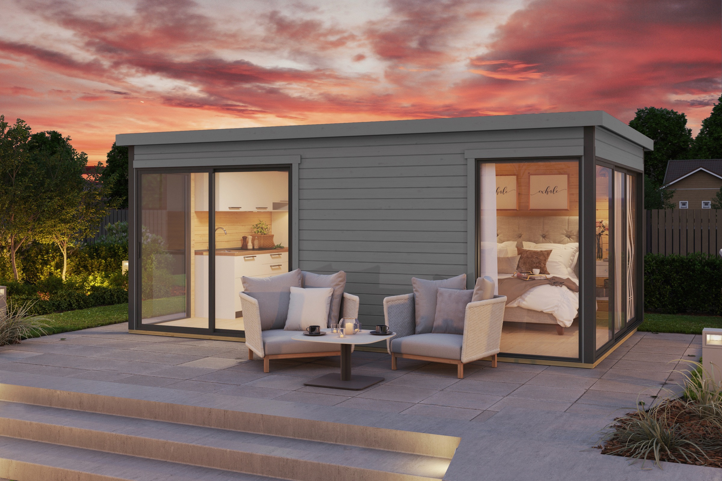 LASITA MAJA Gartenhaus »DOMEO 3 LICHTGRAU/ANTHRAZIT« 2-Raum , Fundamentmass 5088 x 3219 , Lichtgrau