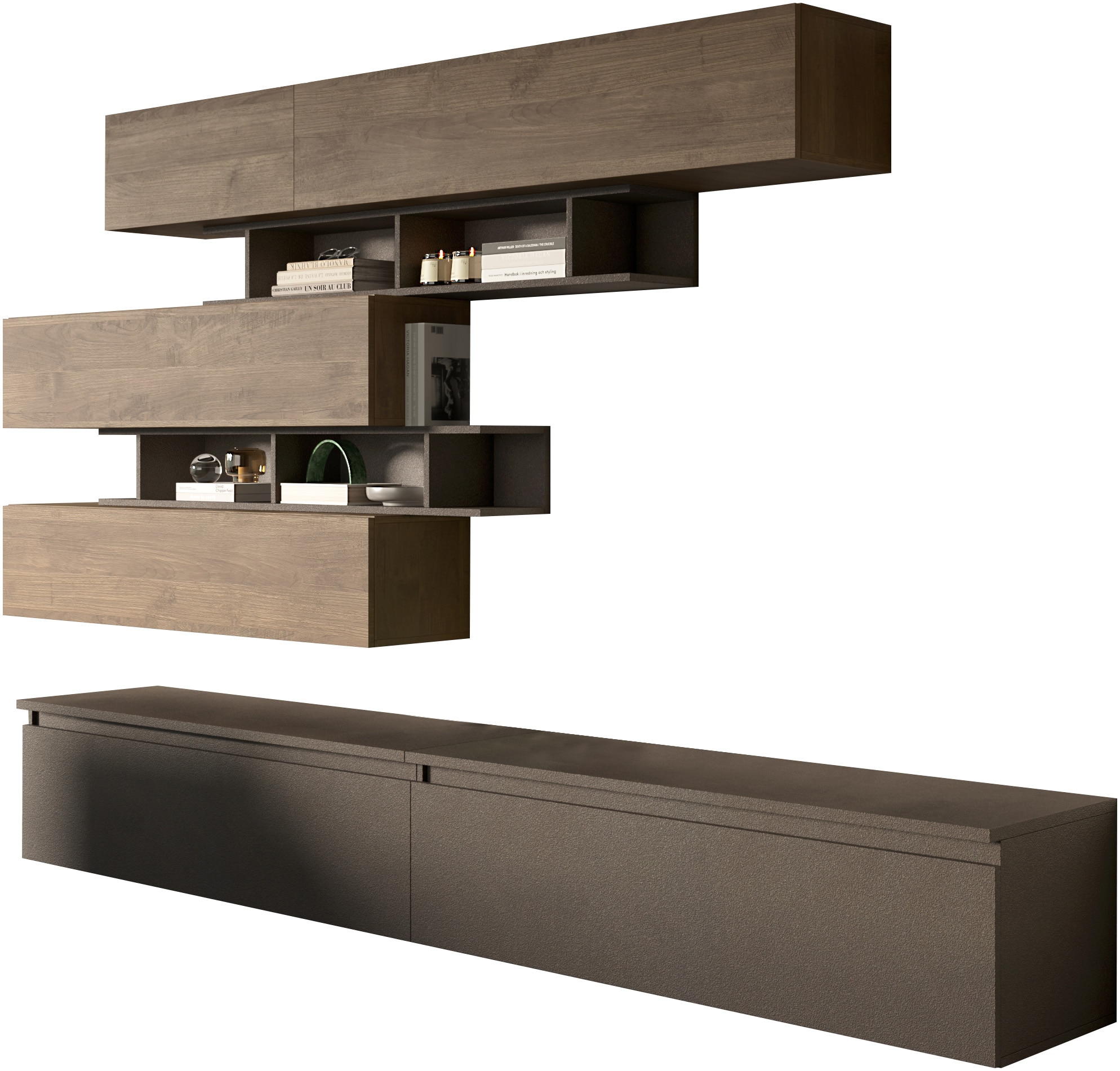 INOSIGN Wohnwand »INFINITY, 8tlg. Breite 276 cm, Höhe variabel, Schrankwand, Anbauwand«, (2x Lowboard, 4x Hängeschrank, 2x Wandregal)
