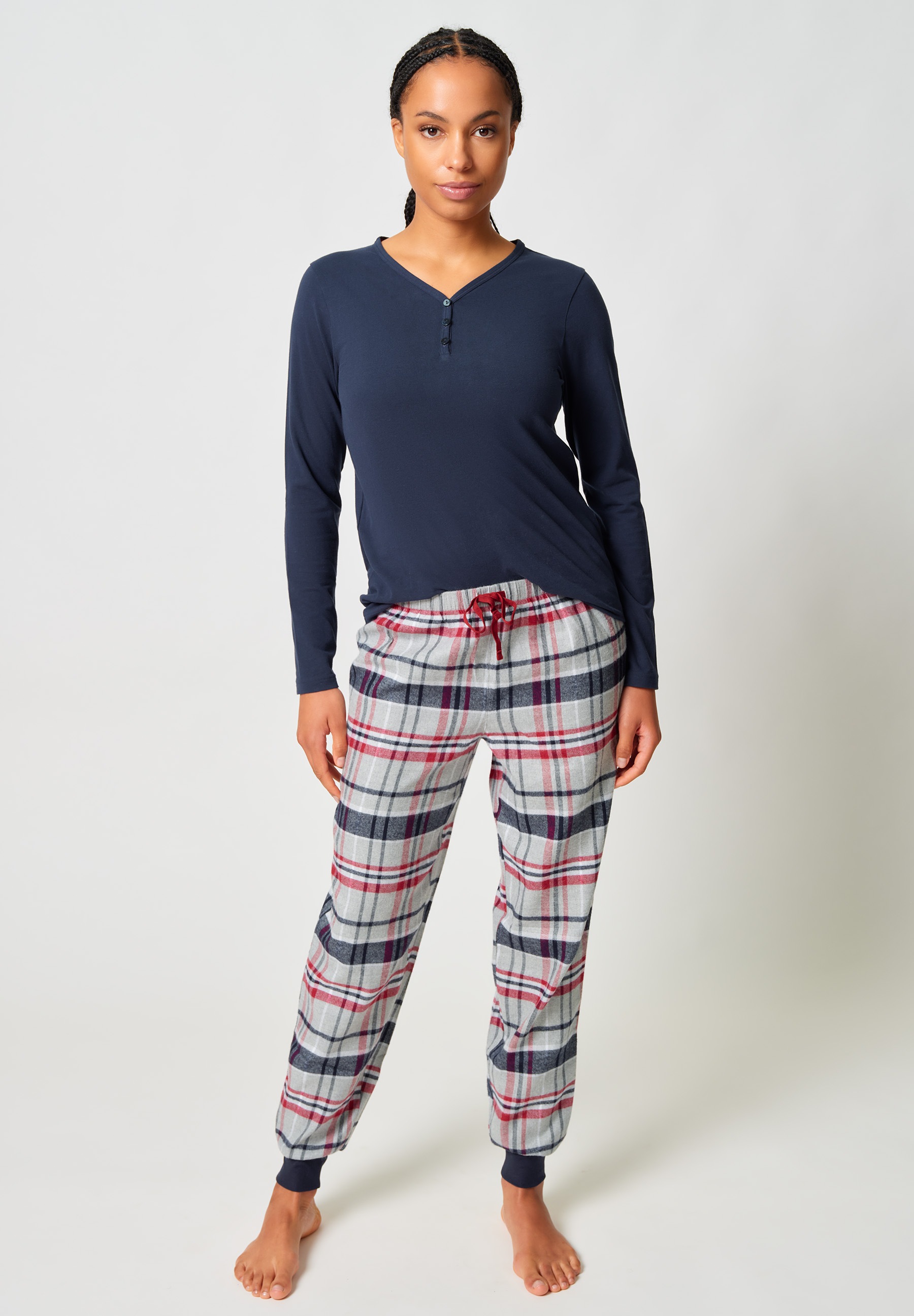 Skiny Pyjama "Night In Skiny Flanell" 2 tlg. elastischer Bund, Bindeband, O günstig online kaufen