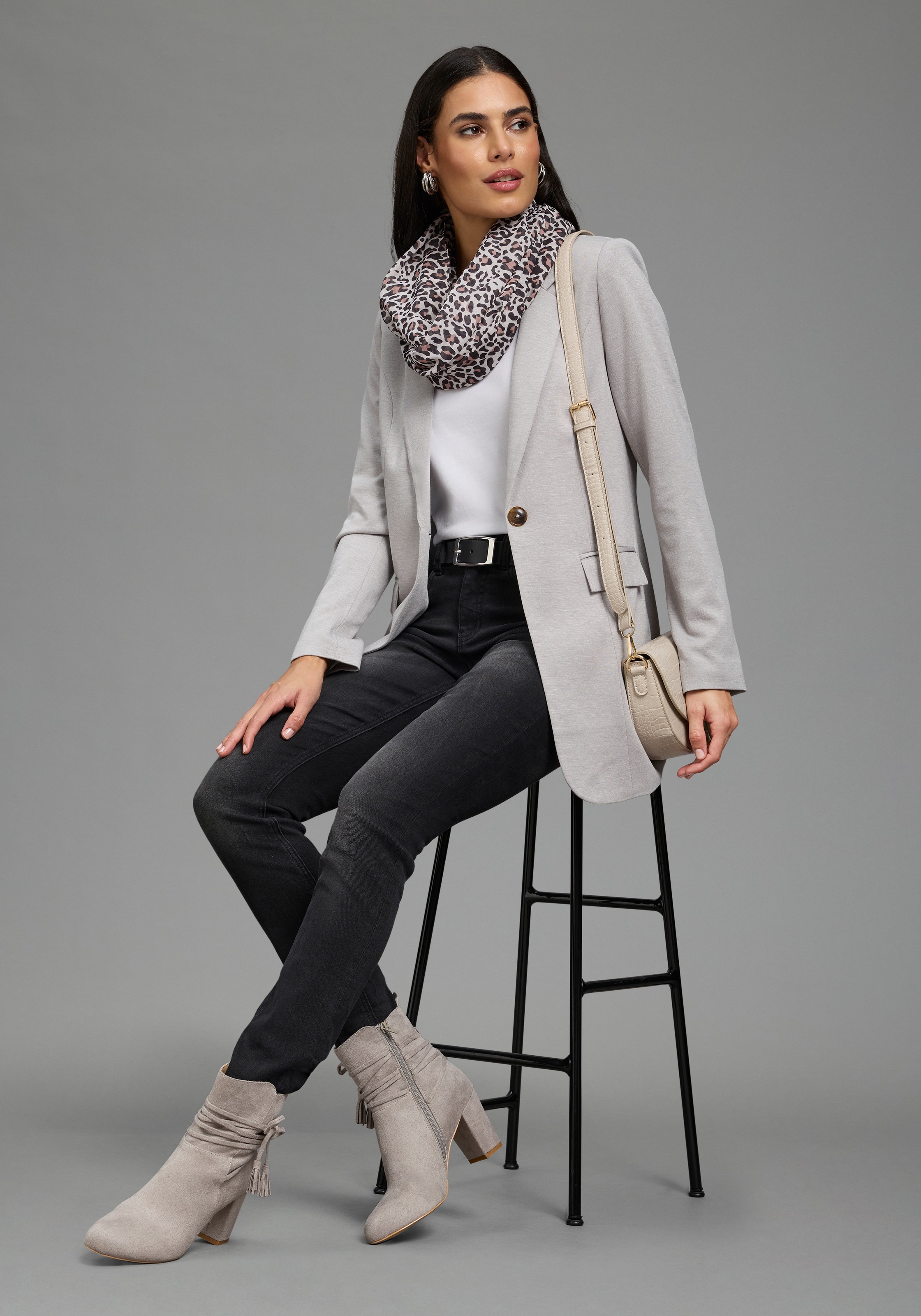 Laura Scott Sweatblazer melierte Optik, mit Reverskragen, 1-Knopf-Form, mit Pattentaschen
