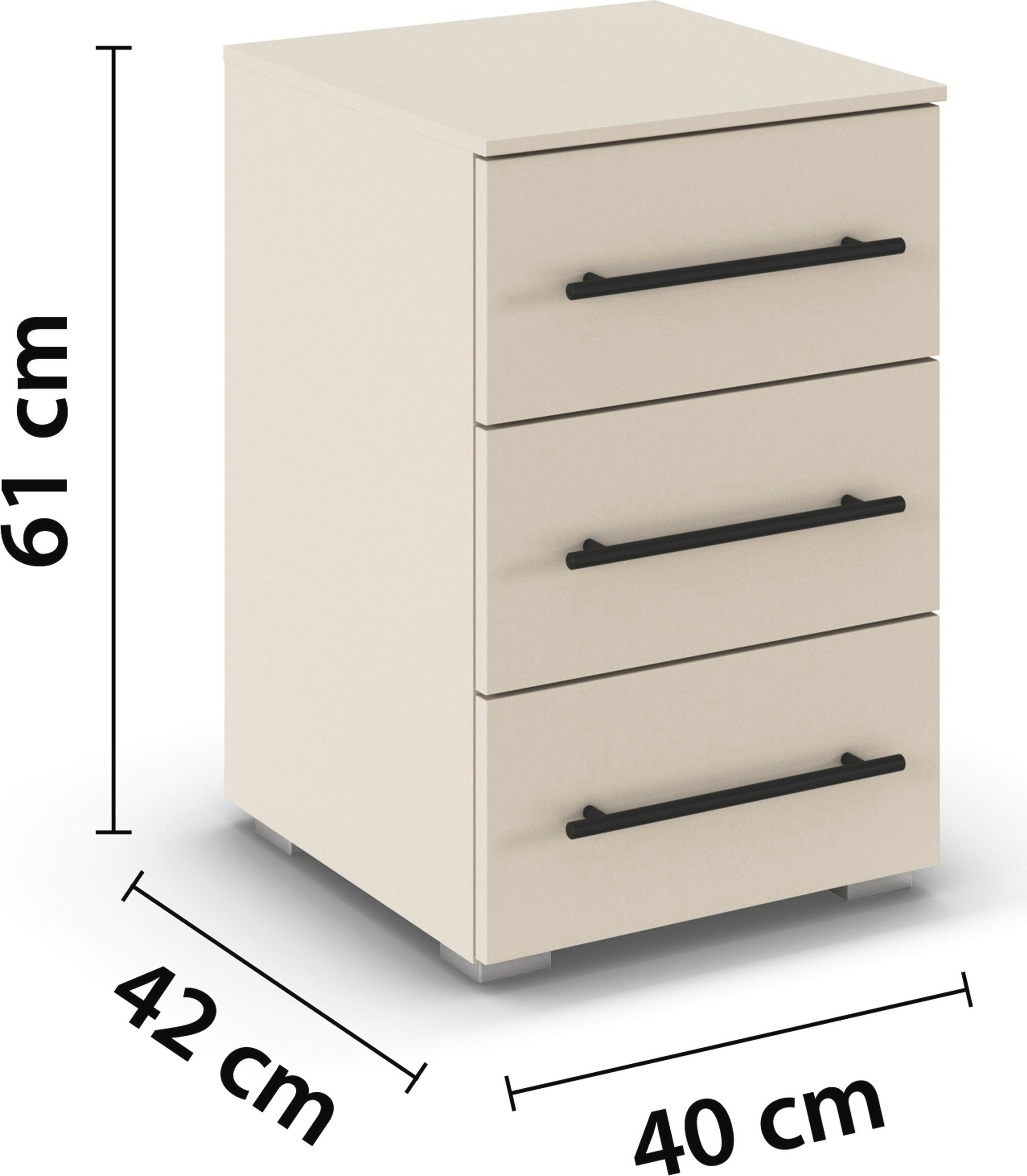 OTTO home Nachtkommode »Nachttisch Nachtkonsole Nachtschrank RONDO« Breite 40 / Höhe 61 cm,  mit 3 geräumigen Schubladen Metallgriff in Schwarz MADE IN GERMANY