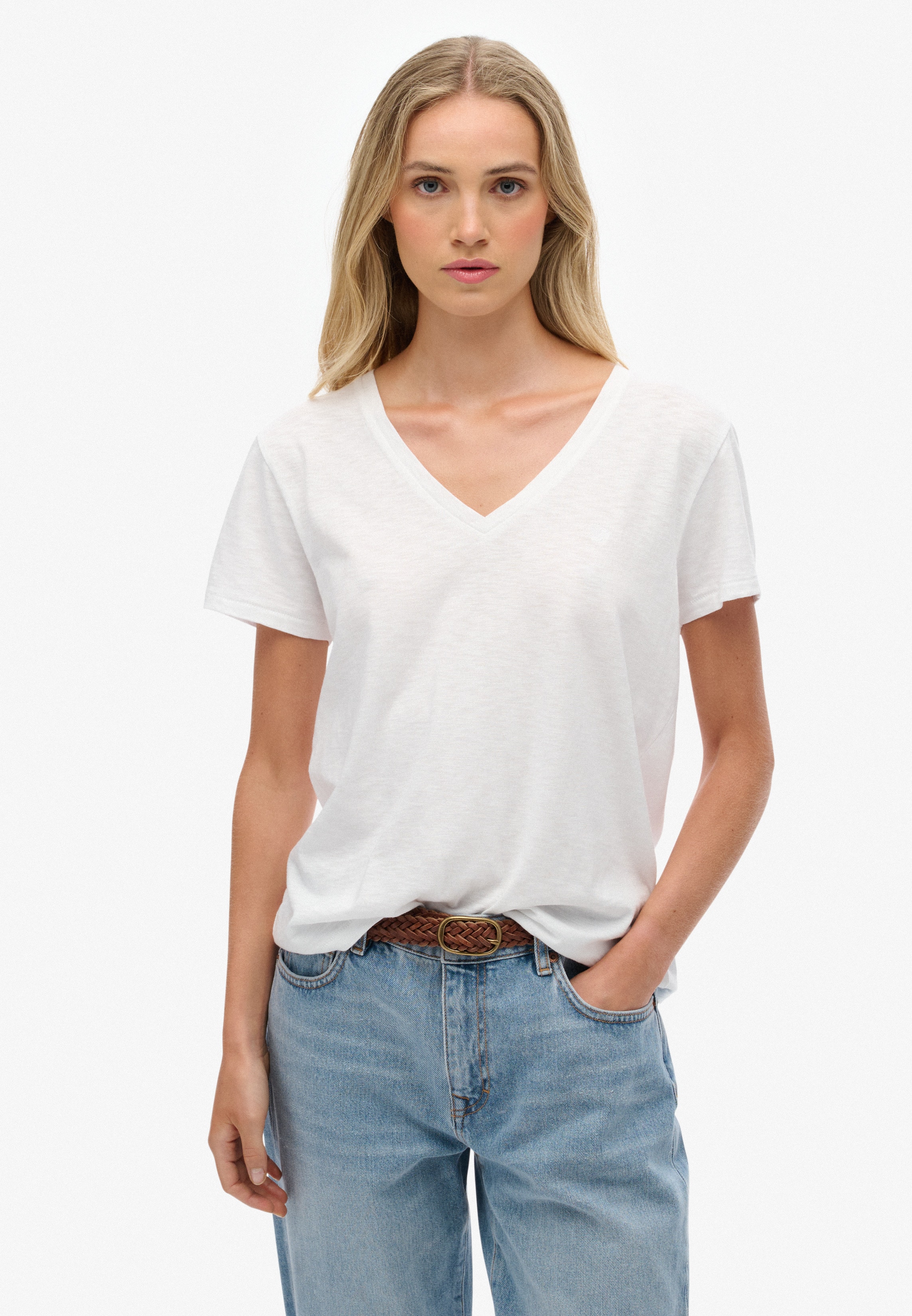 Superdry T-Shirt "STUDIOS SLUB EMB VEE TEE" Baumwollmischung, relaxed fit