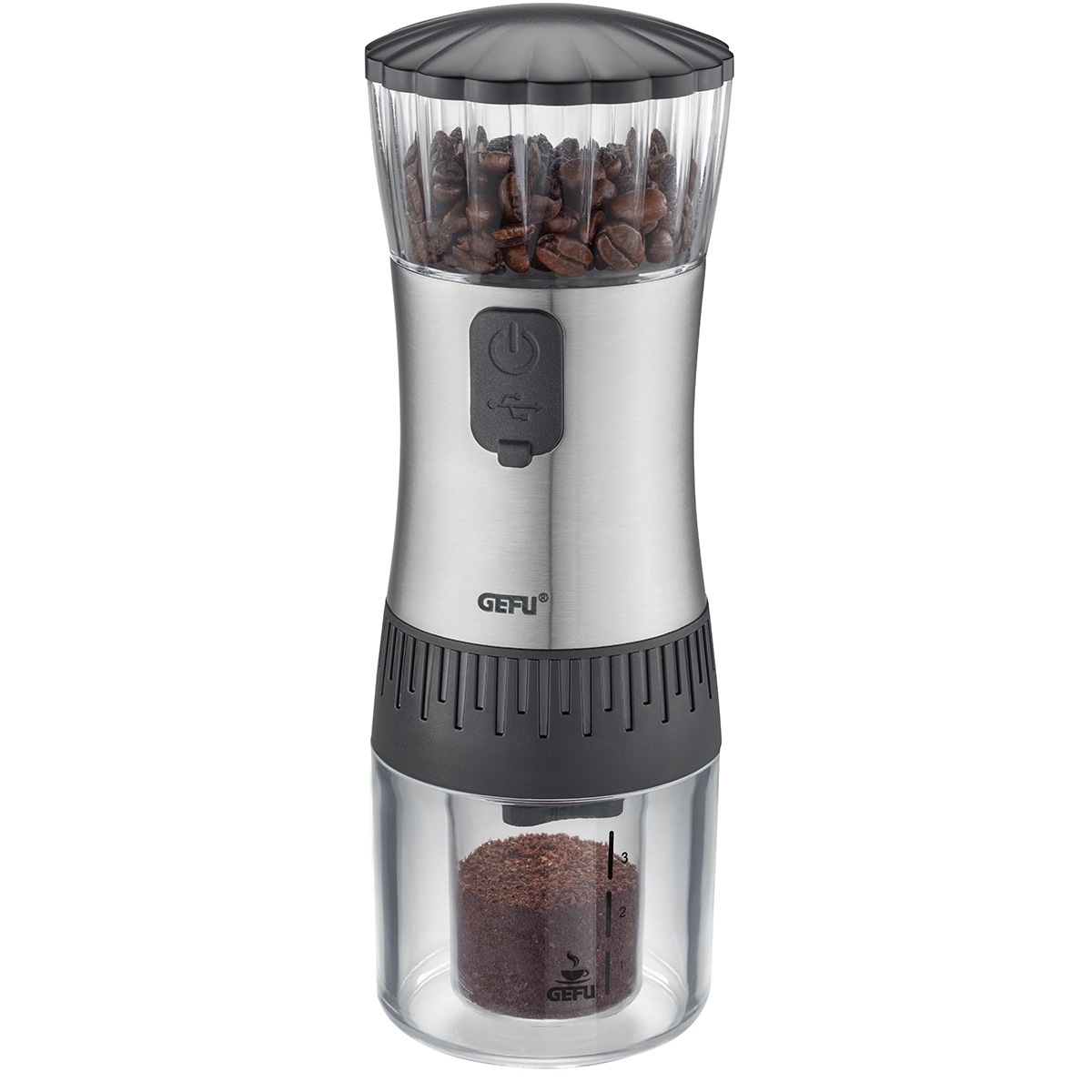 GEFU Kaffeemühle „POLVE“ Kegelmahlwerk Keramikmahlwerk, stufenlos, Kompakt, leicht, USB