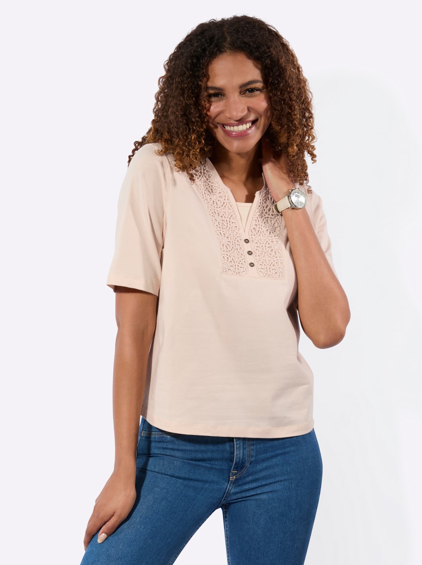 Inspirationen Spitzenshirt "Kurzarm-Shirt" 1 tlg. günstig online kaufen