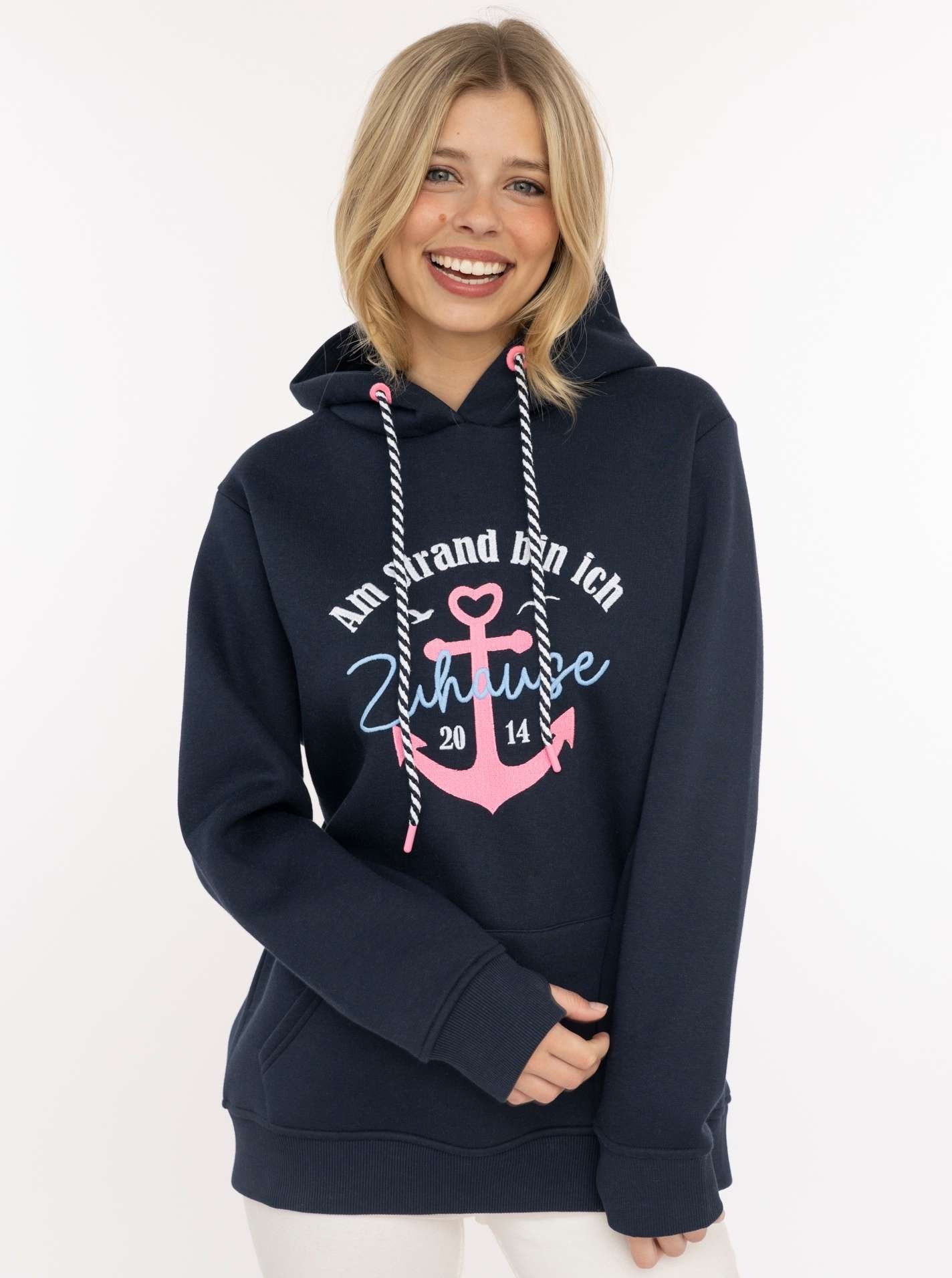 Zwillingsherz Hoodie ""Beach Home"", Motiv „Am Strand bin ich zu Hause“, Anker, Kapuze mit Kordel