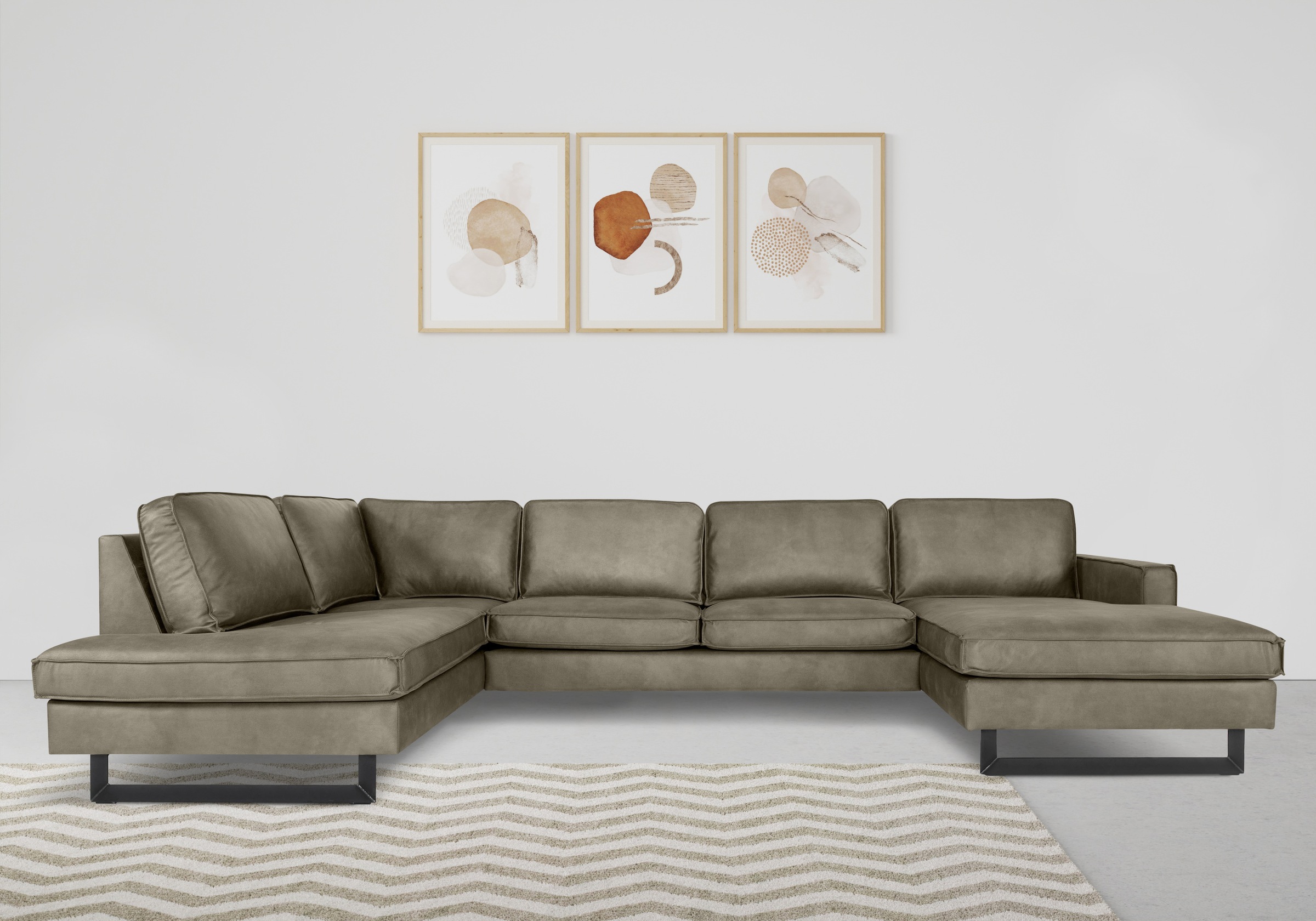 Places of Style Wohnlandschaft »Pinto, 350 cm, U-Form, XXL, mit Ottomanen«, Cord, Feincord, Luxus-Microfaser Leder und Chenille