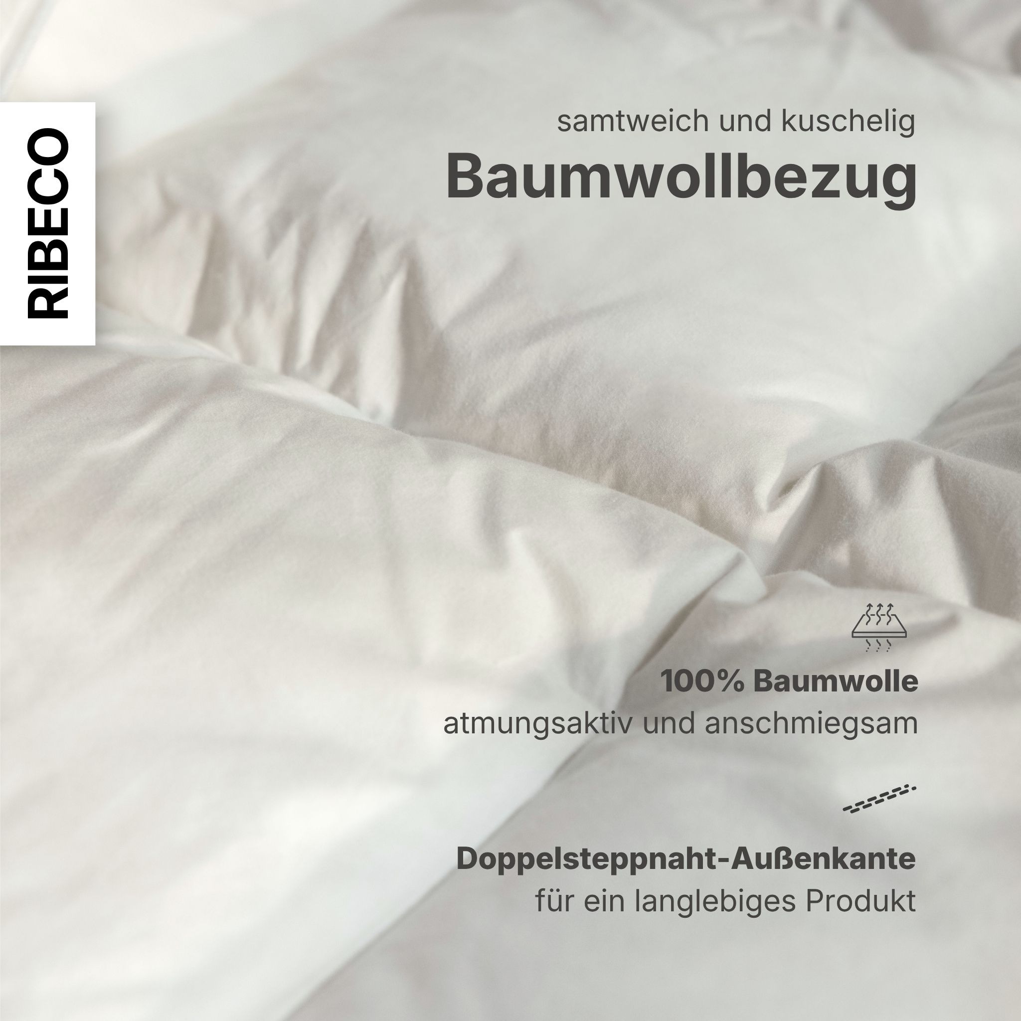 RIBECO 1100000002199 »Laram, Bettdecken für Sommer oder Winter, Made in Germany« leicht Füllung 90 % Federn, 10 % Daunen 1 Stk. tlg. Super Preis-Leistung, Bettdecke 135x200 cm oder 155x220 cm, Decke