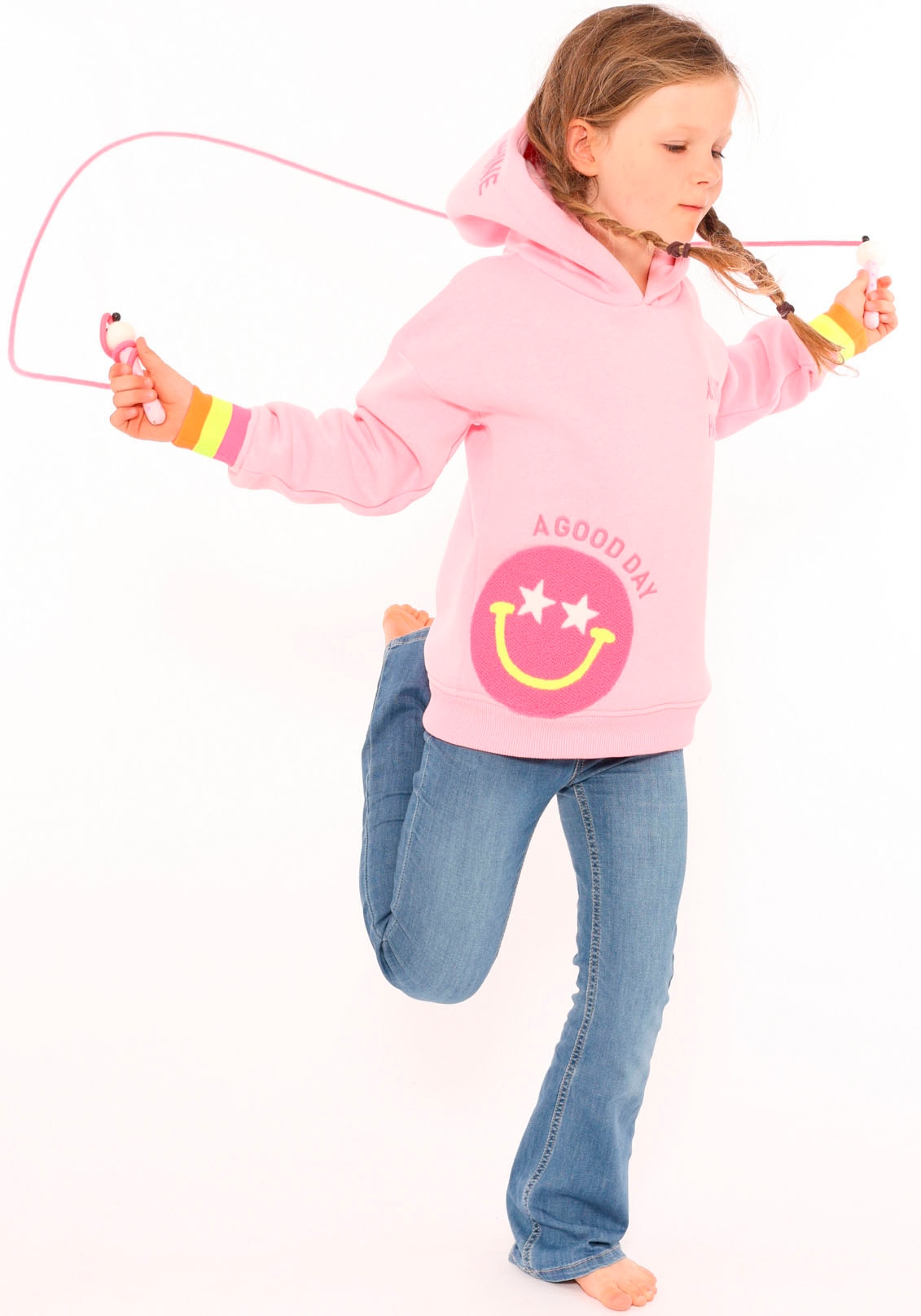 Zwillingsherz Hoodie »"Always Happy" Kids«, mit großem Smiley und neonfarbenen Details