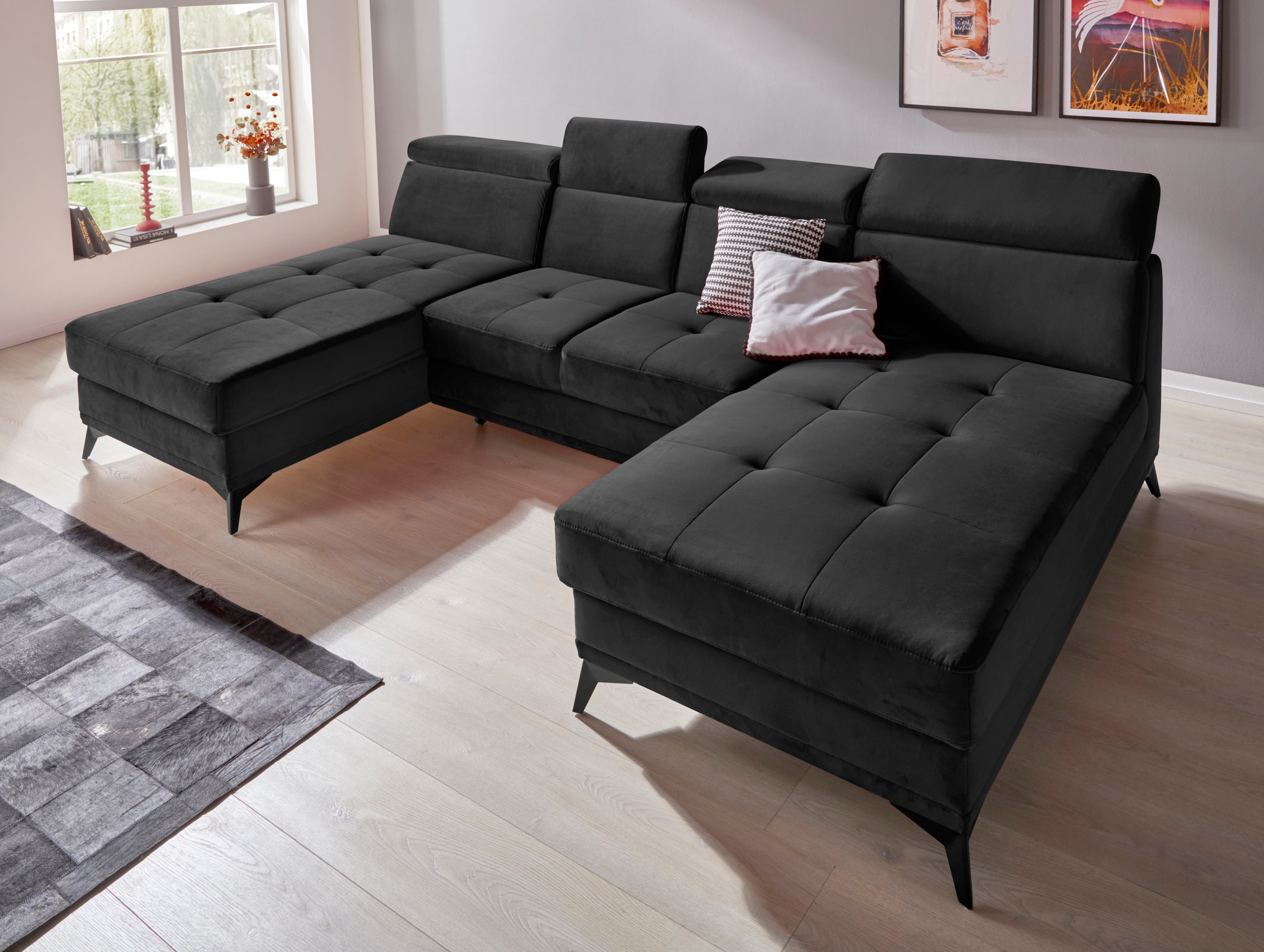 Home affaire Wohnlandschaft "Cardiz U-Form" inkl.Kopfteilverstellung und Fe günstig online kaufen