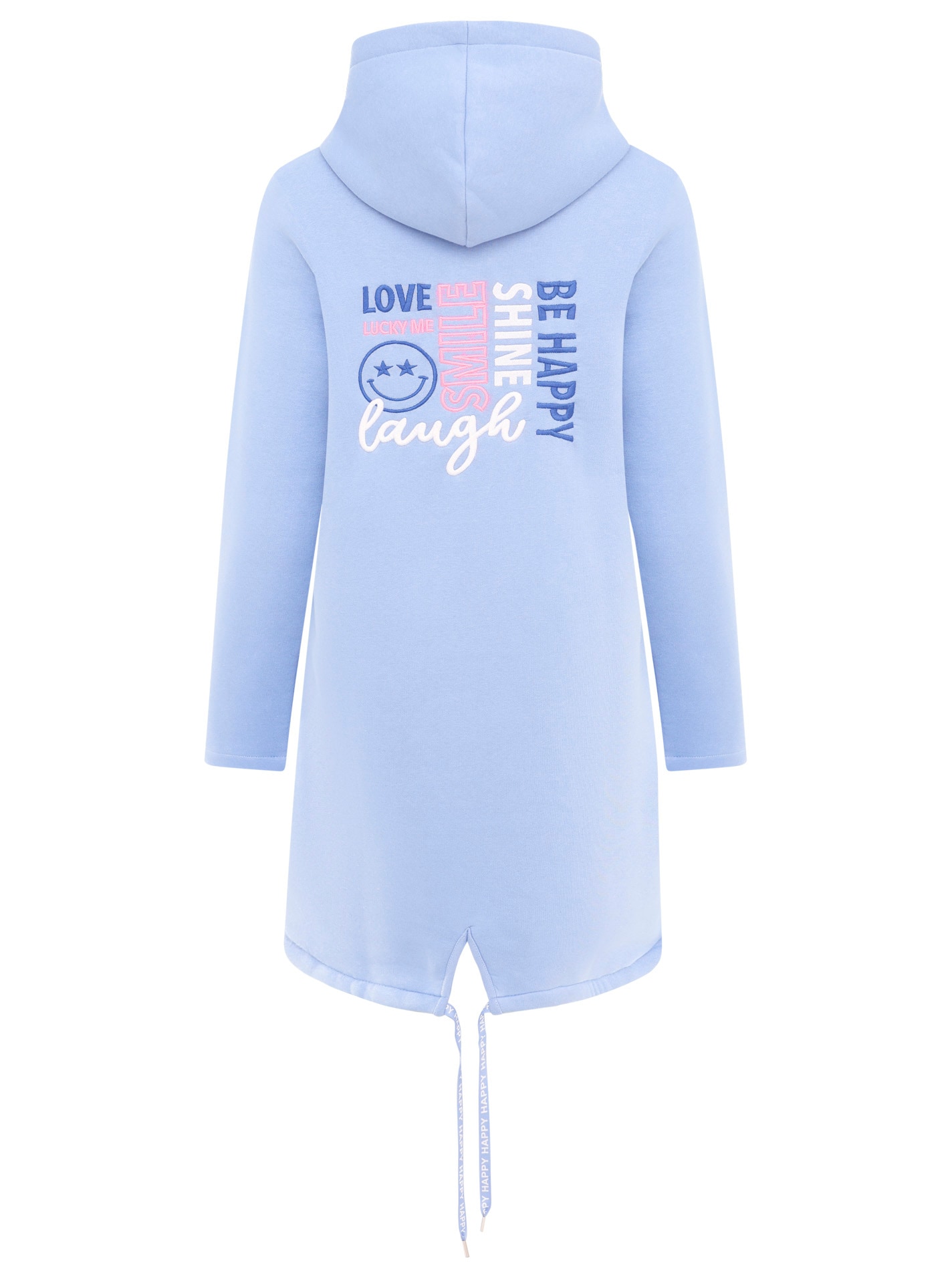 Zwillingsherz Jerseymantel »"Be happy & shine"«, mit auffälig gesticktem Front und Back Motiv