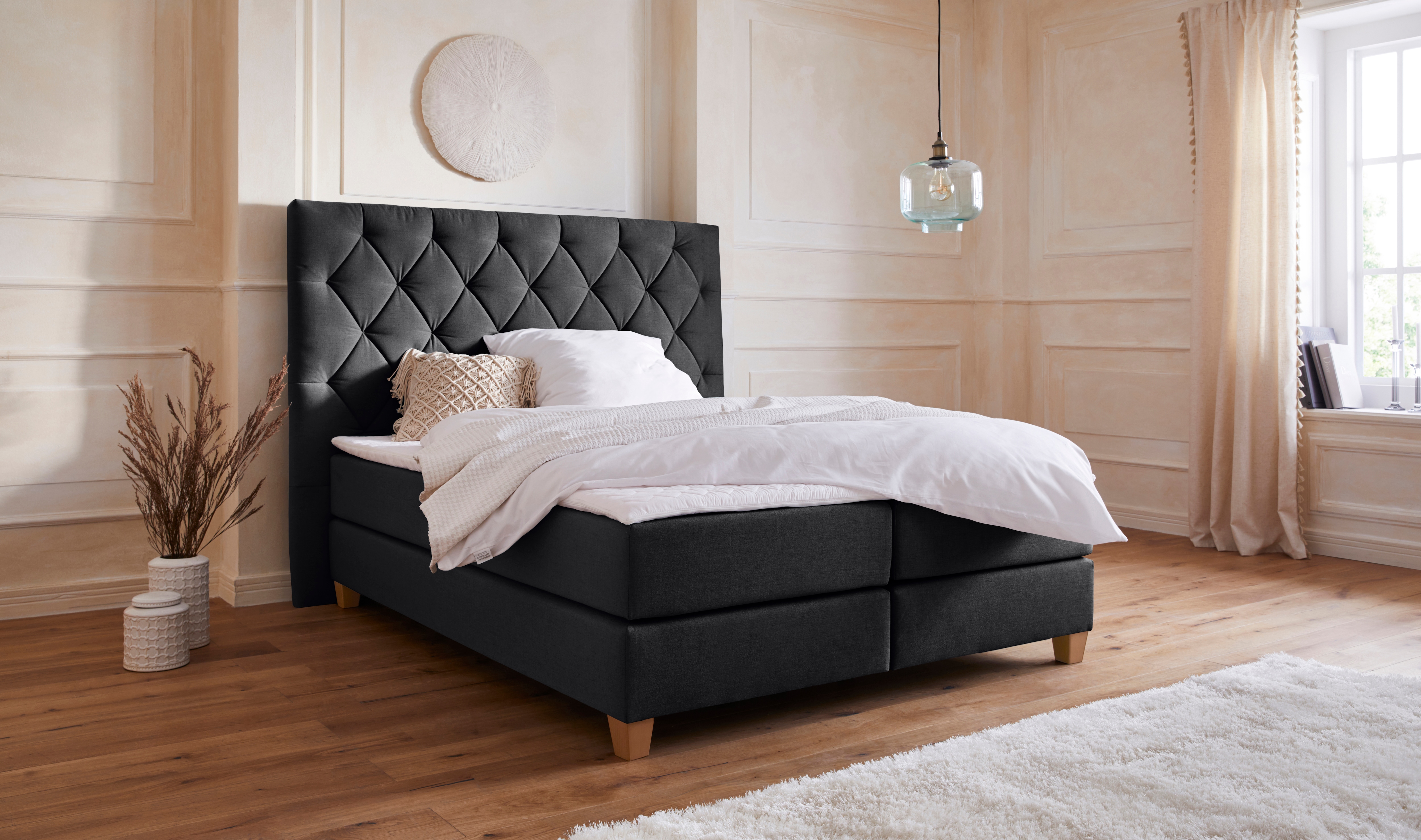 Home affaire Boxspringbett "Harmones hoch" in 3 Breiten, Härtegrad auch im Mix mit je 1 Matratze in H2 und H3