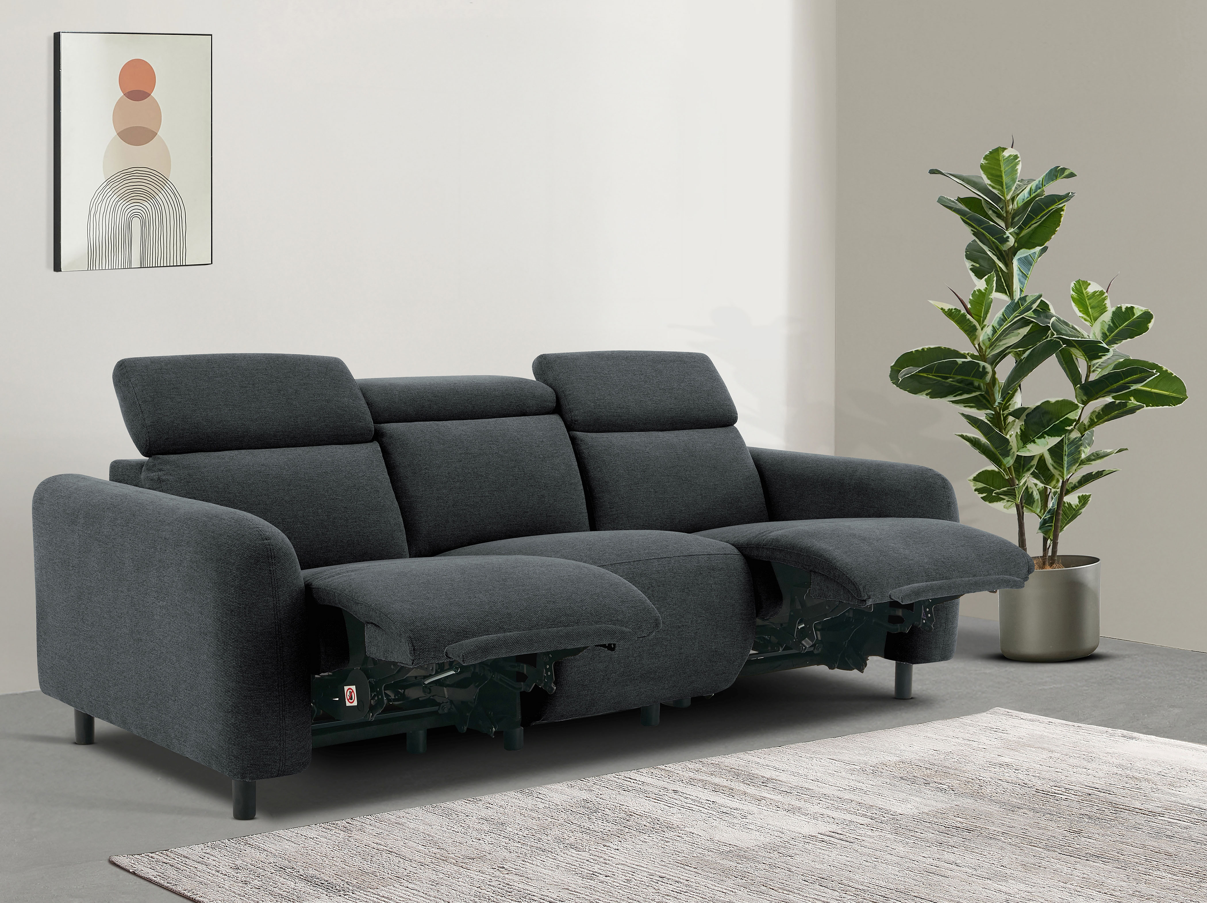 OTTO home 3-Sitzer "SKAANE Struktur-Sofa, 229 cm, manuelle-u. elektrische Relaxfunktion" Relax-Funktion in 2 Sitzen, Kopfteilverstellung, Federkernpolsterung