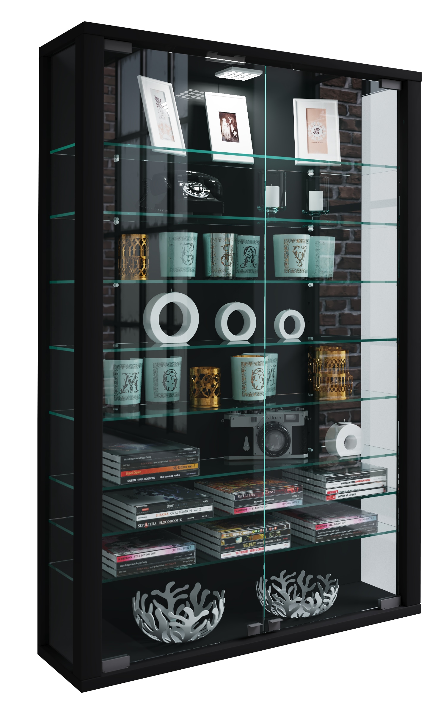 Wandregal VCM, B:59cm T:18cmschwarz, Wohnzimmer, Regale, "Wandvitrine Hängevitrine Glasvitrine Vitrosa Mini"