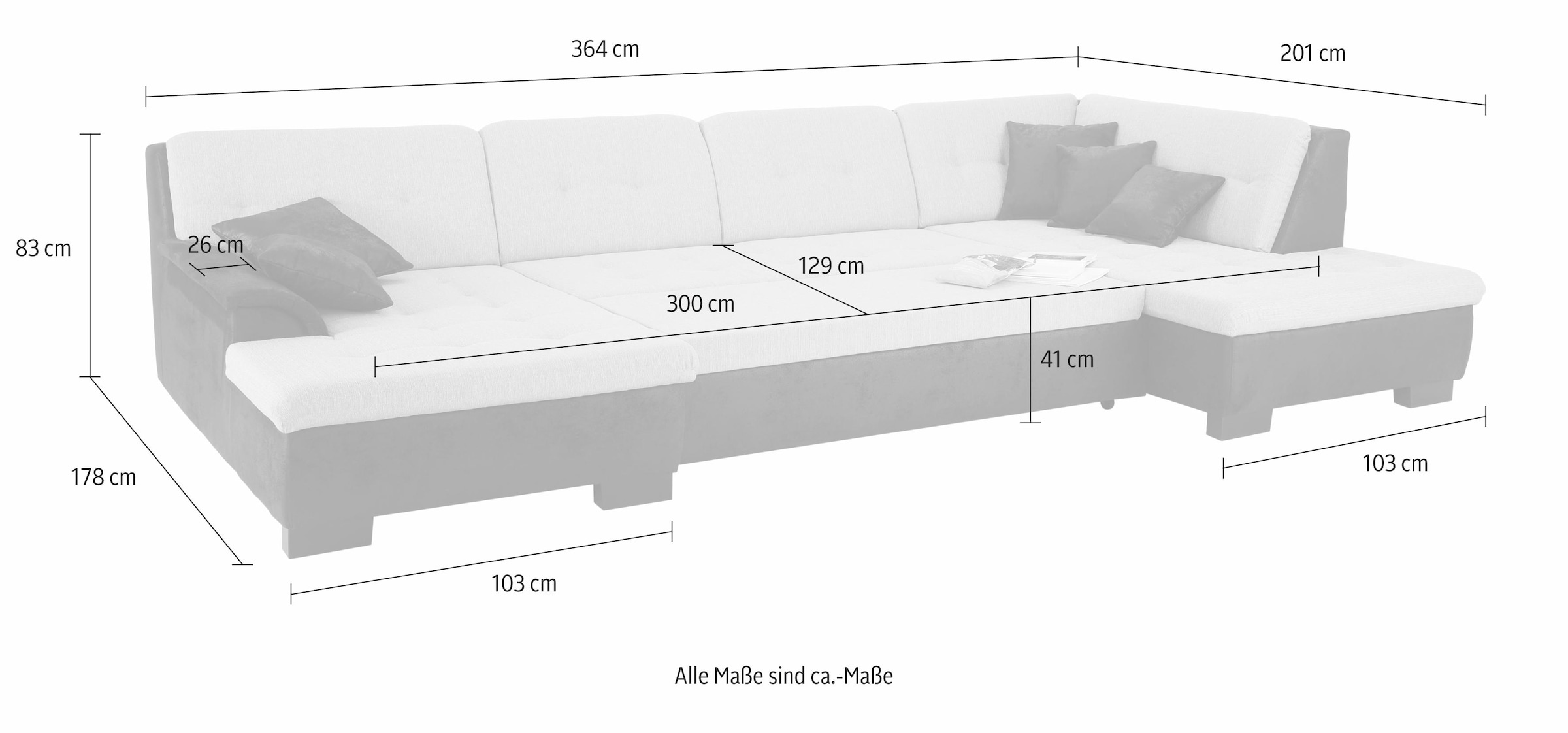Home affaire Wohnlandschaft »Bergen U-Form«, wahlweise mit Bettfunktion