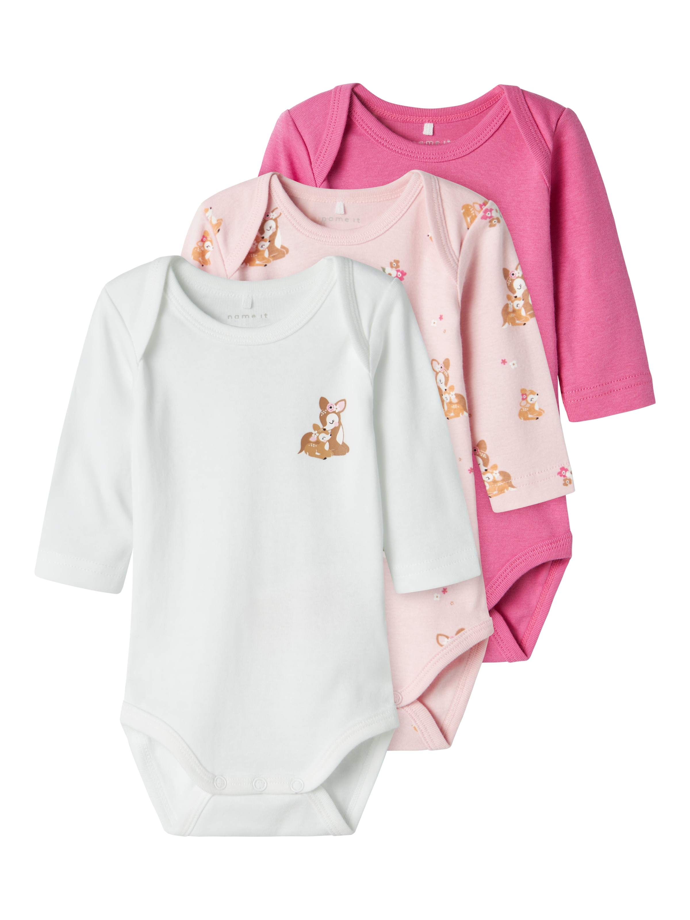 Name It Langarmbody "NBFBODY 3P LS IBIS ROSE DEER NOOS" Packung, 3 Stk.